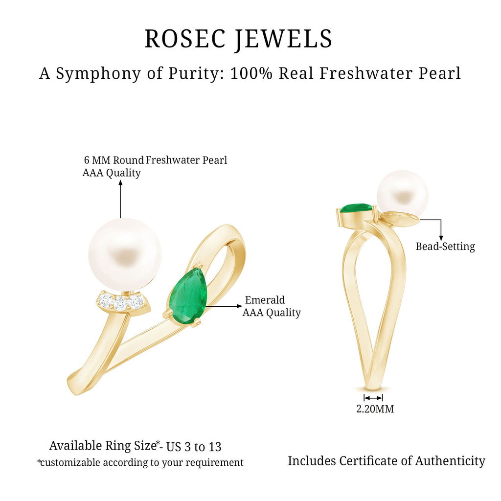 Cultured Freshwater Pearl Emerald Toi Et Moi Promise Ring
