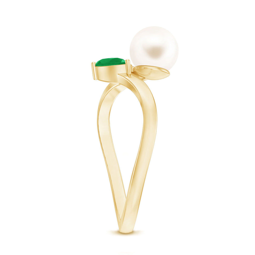 Cultured Freshwater Pearl Emerald Toi Et Moi Promise Ring