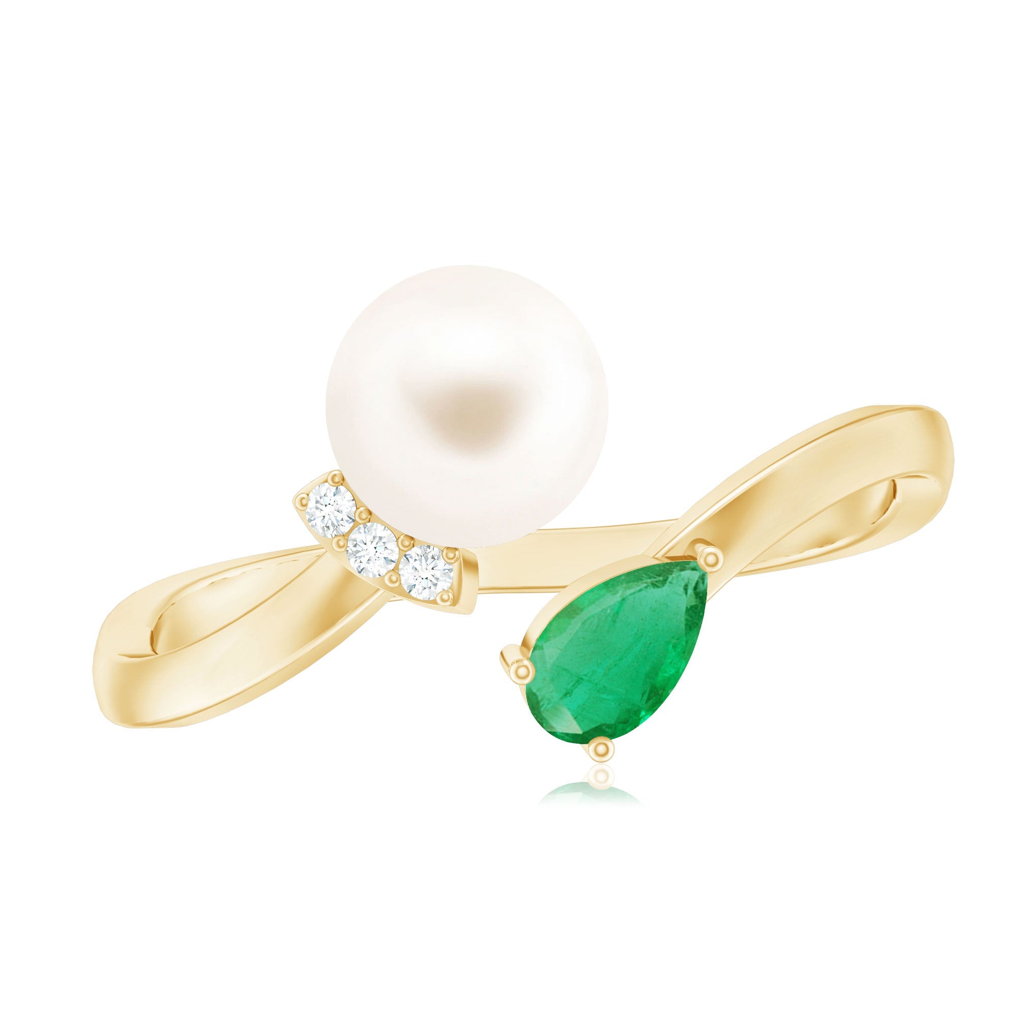 Cultured Freshwater Pearl Emerald Toi Et Moi Promise Ring