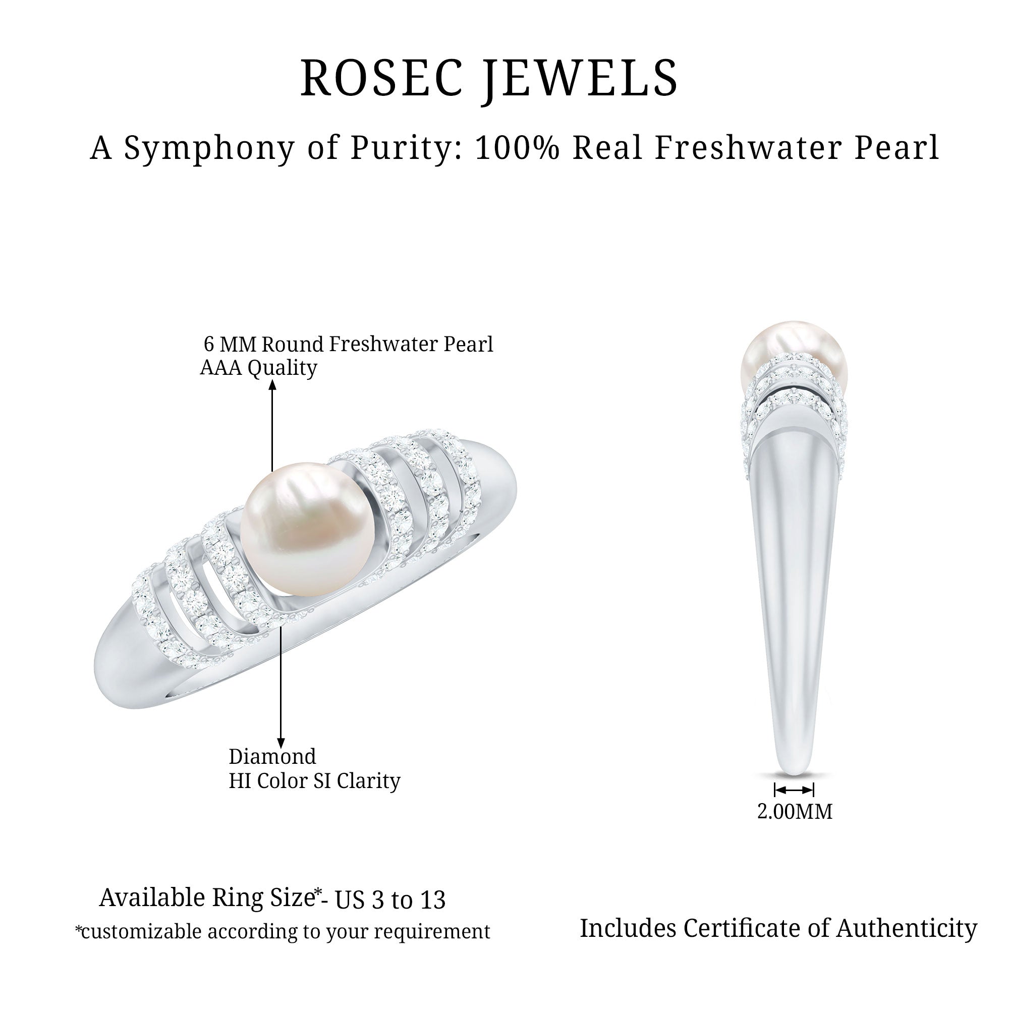 2.50 CT Freshwater Pearl and Diamond Engagement Ring