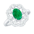 Vintage Looking Oval Emerald Designer Engagement Ring with Moissanite