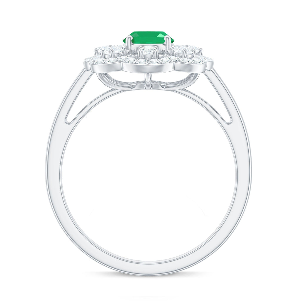Vintage Looking Oval Emerald Designer Engagement Ring with Moissanite