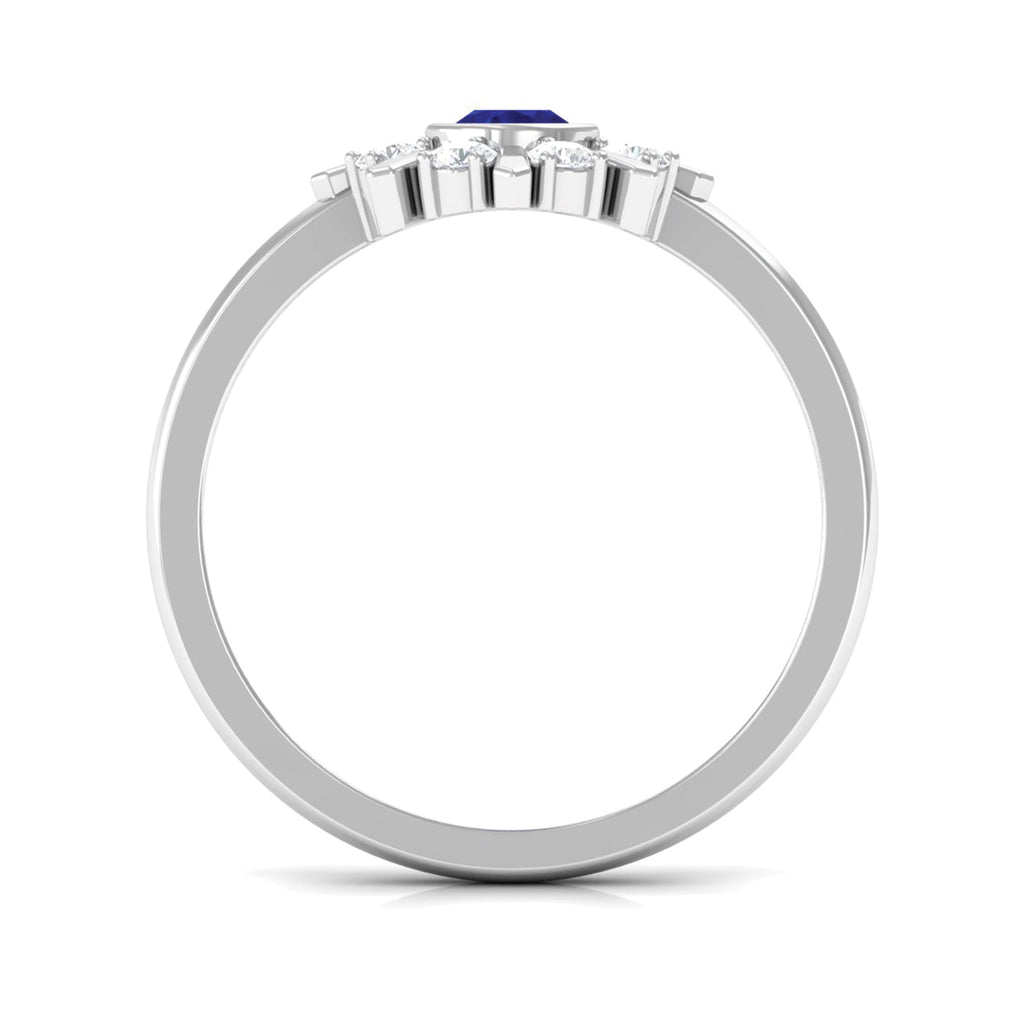 3/4 CT Bezel Set Blue Sapphire Statement Ring with Diamond