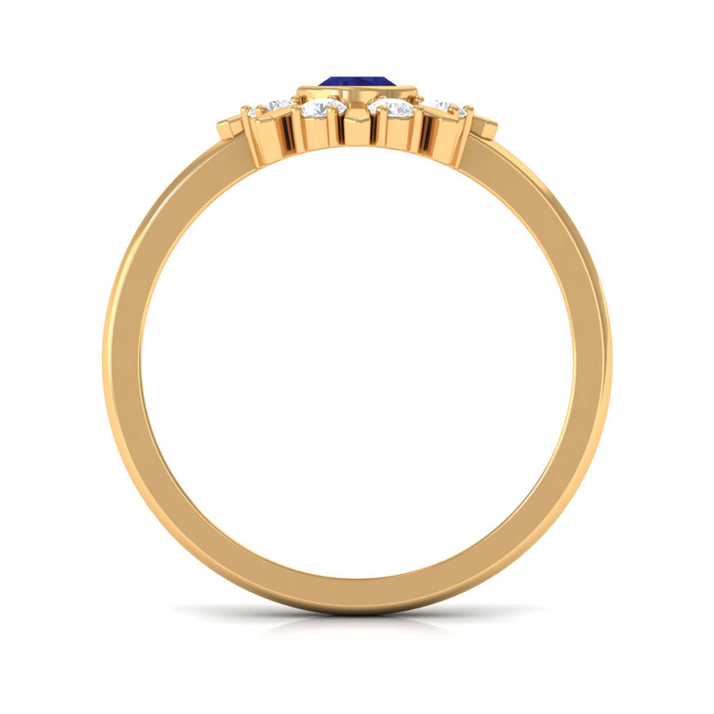 3/4 CT Bezel Set Blue Sapphire Statement Ring with Diamond