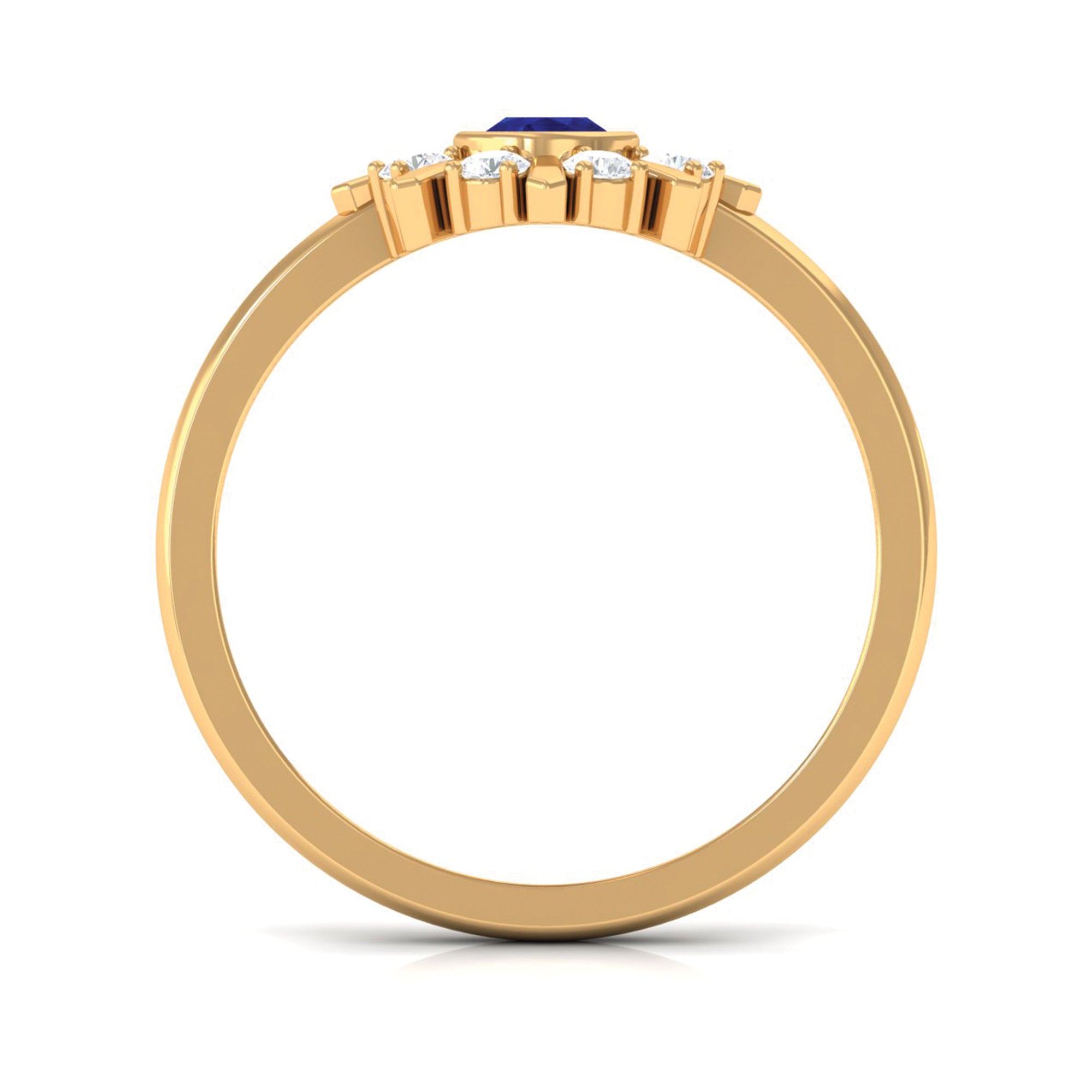 3/4 CT Bezel Set Blue Sapphire Statement Ring with Diamond