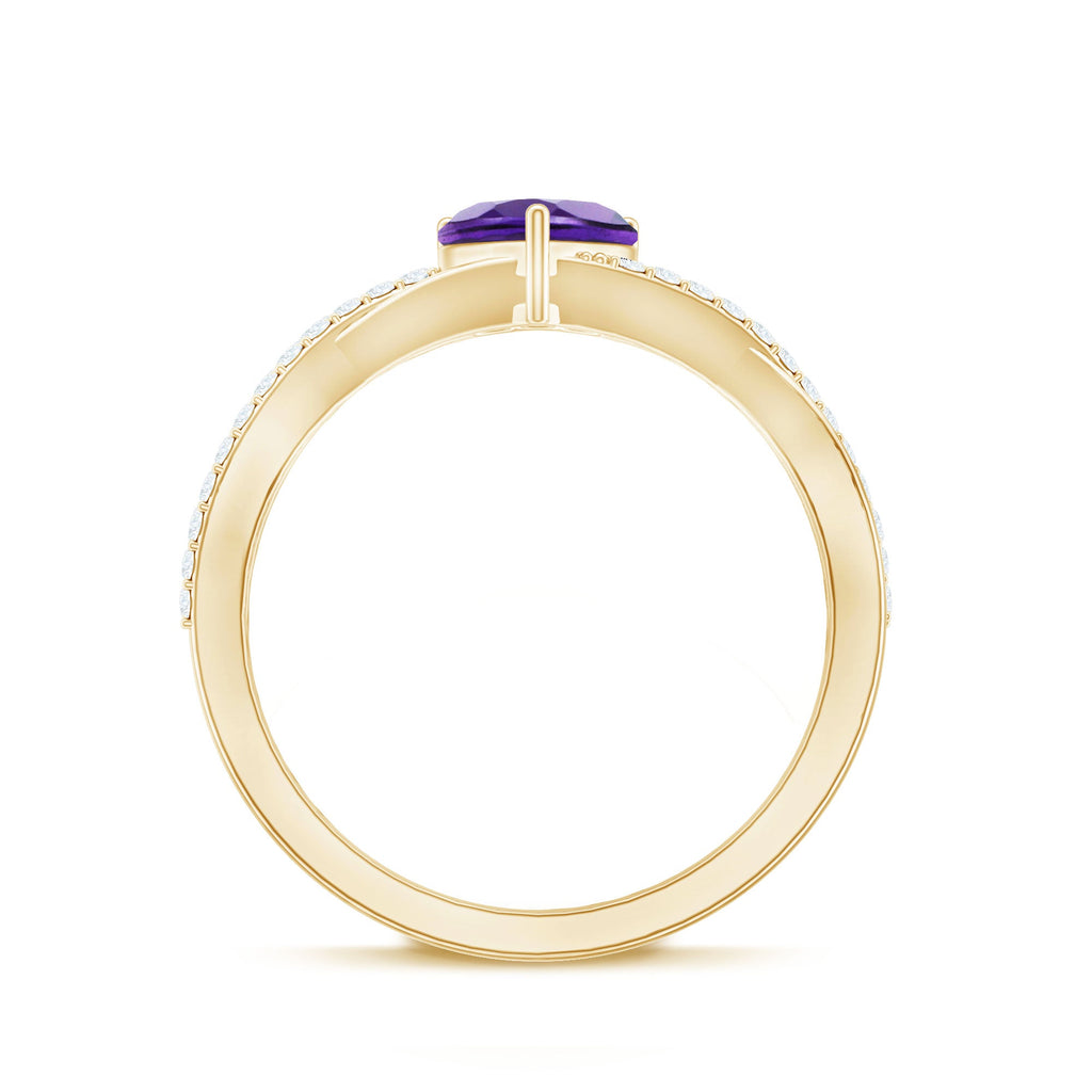 Heart Shape Amethyst Solitaire Crossover Ring with Diamond