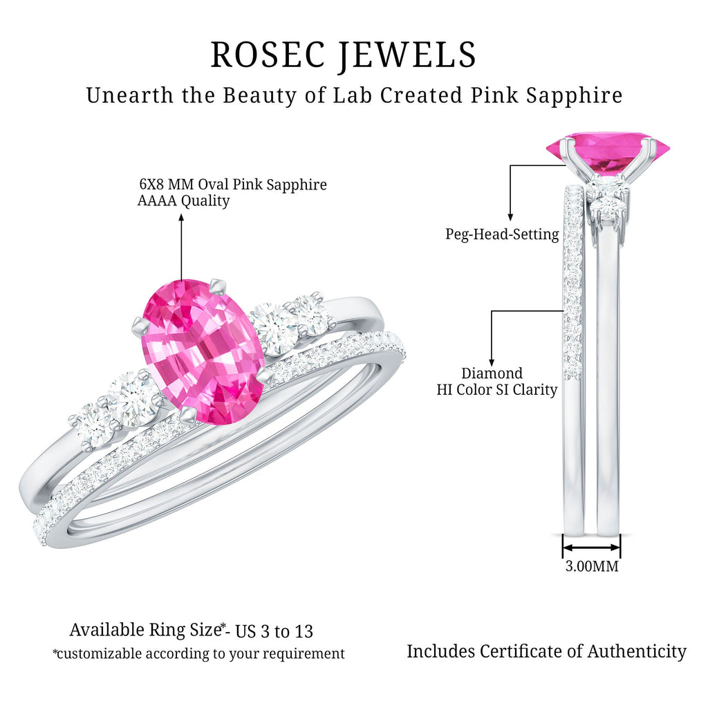 1.50 CT Oval Cut Solitaire Created Pink Sapphire Ring Set with Diamond