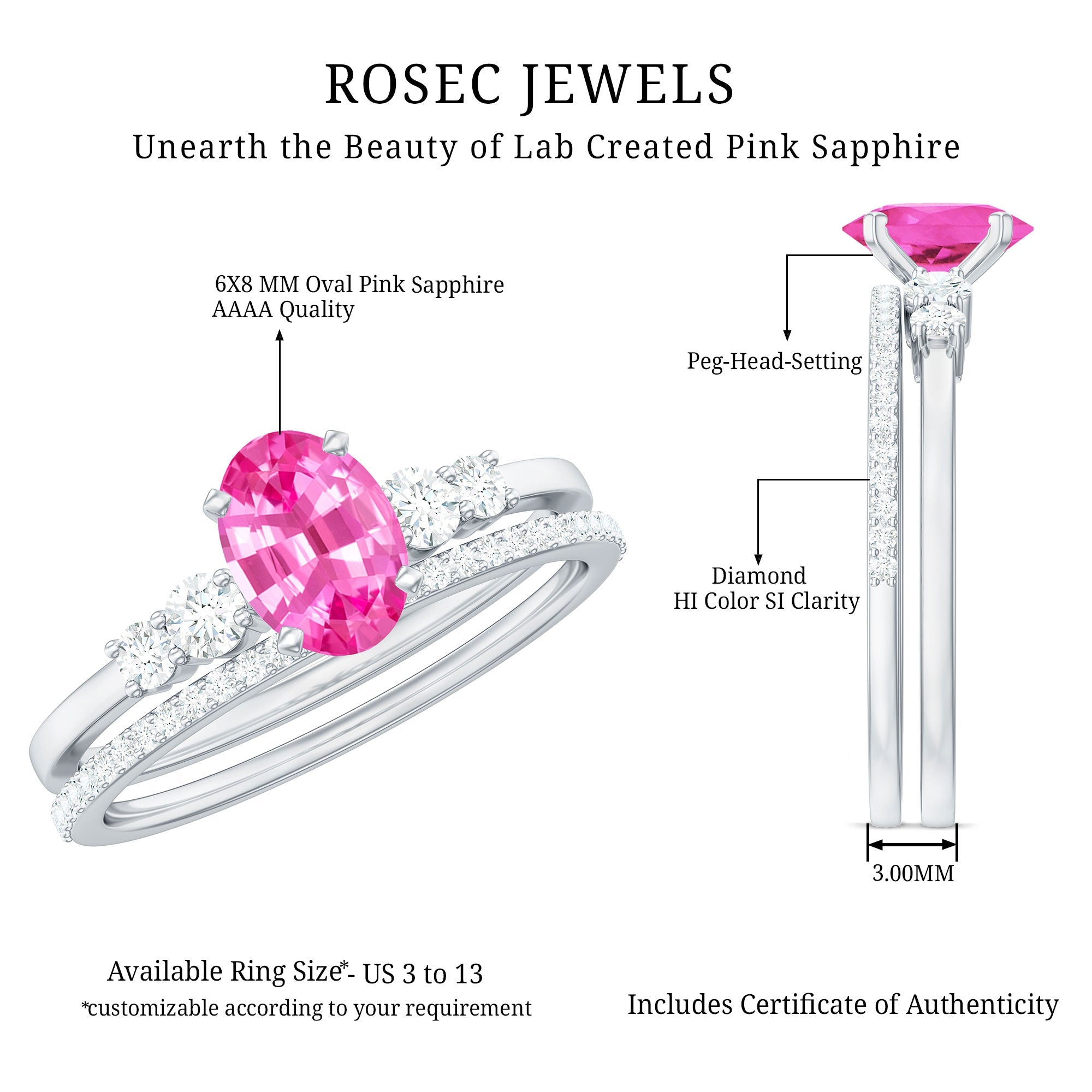1.50 CT Oval Cut Solitaire Created Pink Sapphire Ring Set with Diamond
