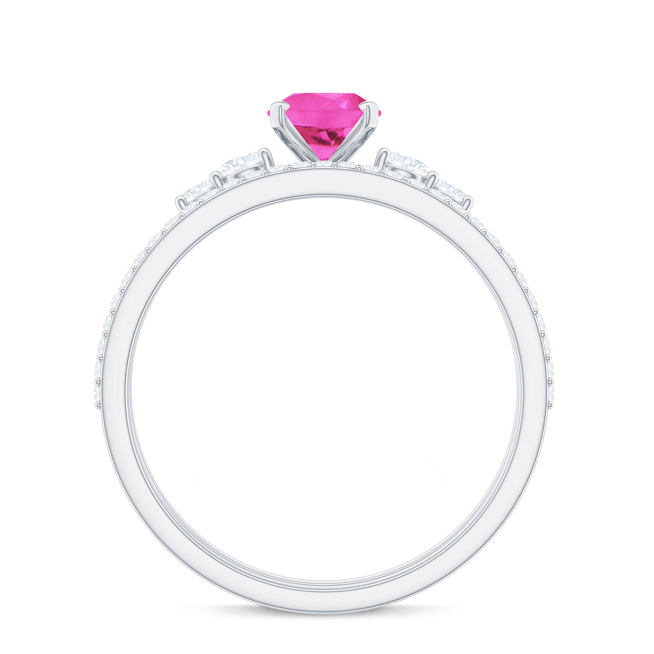 1.50 CT Oval Cut Solitaire Created Pink Sapphire Ring Set with Diamond