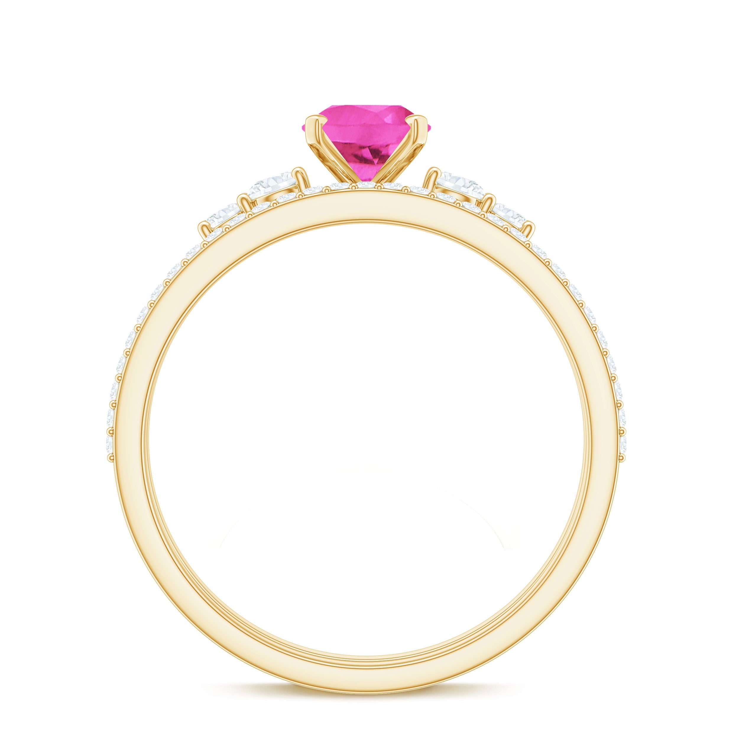 1.50 CT Oval Cut Solitaire Created Pink Sapphire Ring Set with Diamond