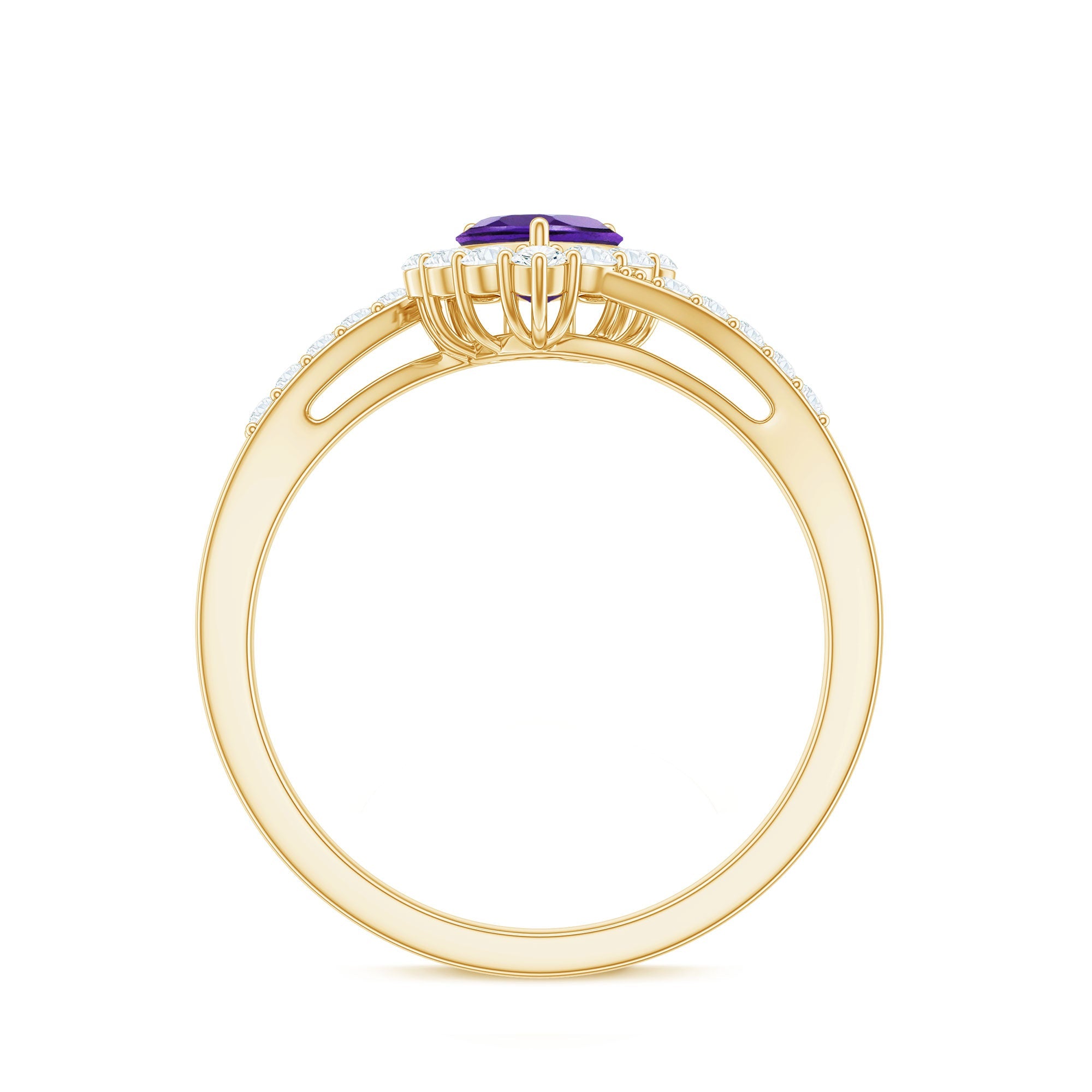 1.5 CT Heart Shape Amethyst Bypass Promise Ring with Diamond Halo