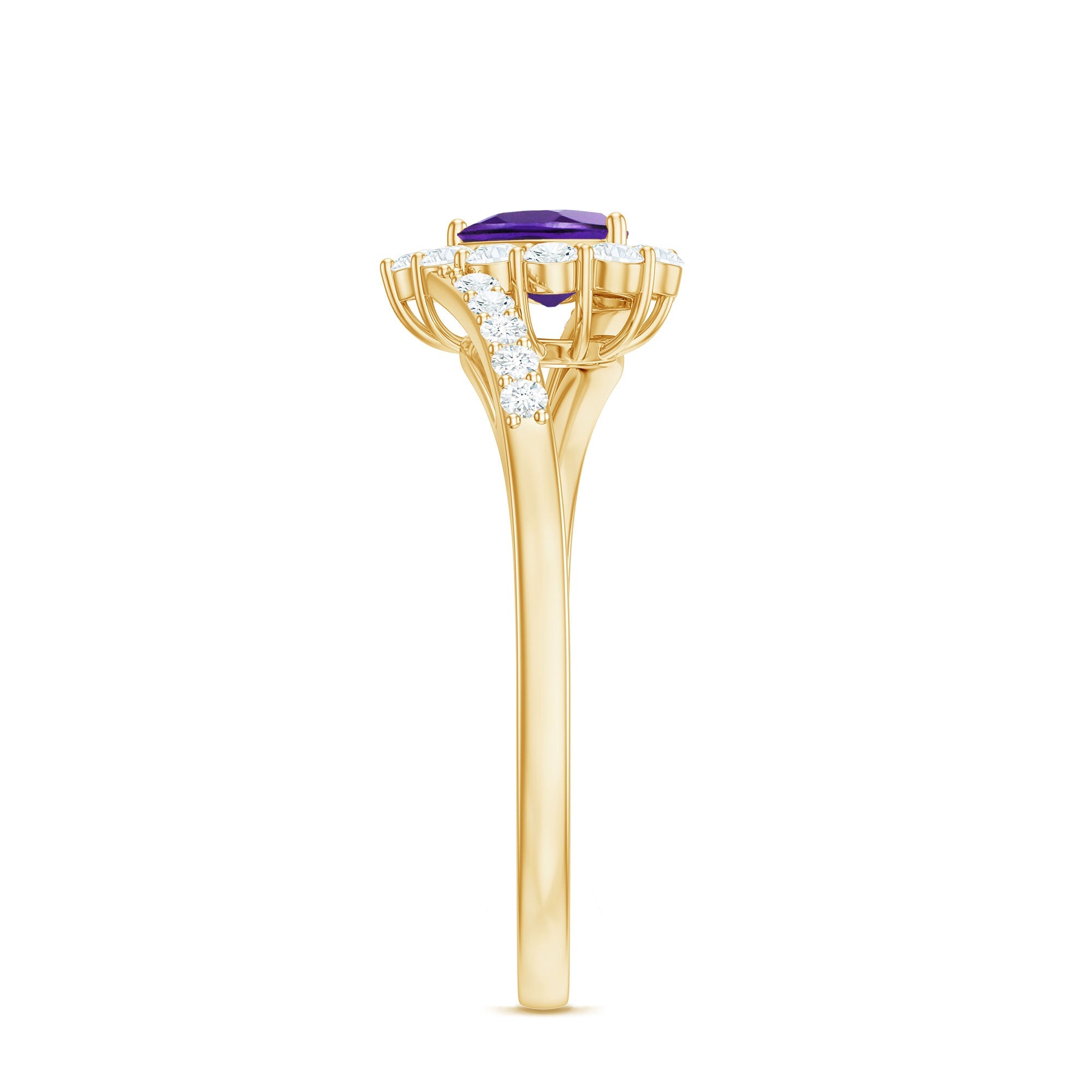 1.5 CT Heart Shape Amethyst Bypass Promise Ring with Diamond Halo