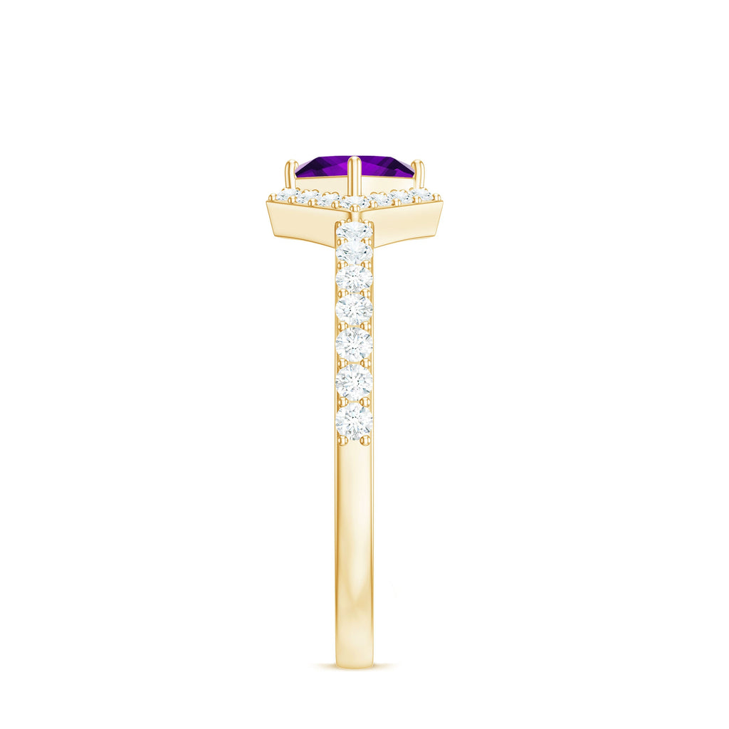 3/4 Ct Princess Amethyst Half Halo Promise Ring with Diamond