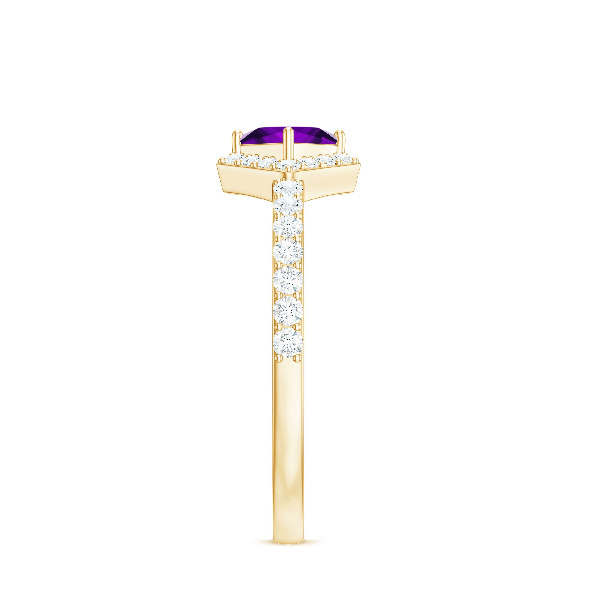 3/4 Ct Princess Amethyst Half Halo Promise Ring with Diamond