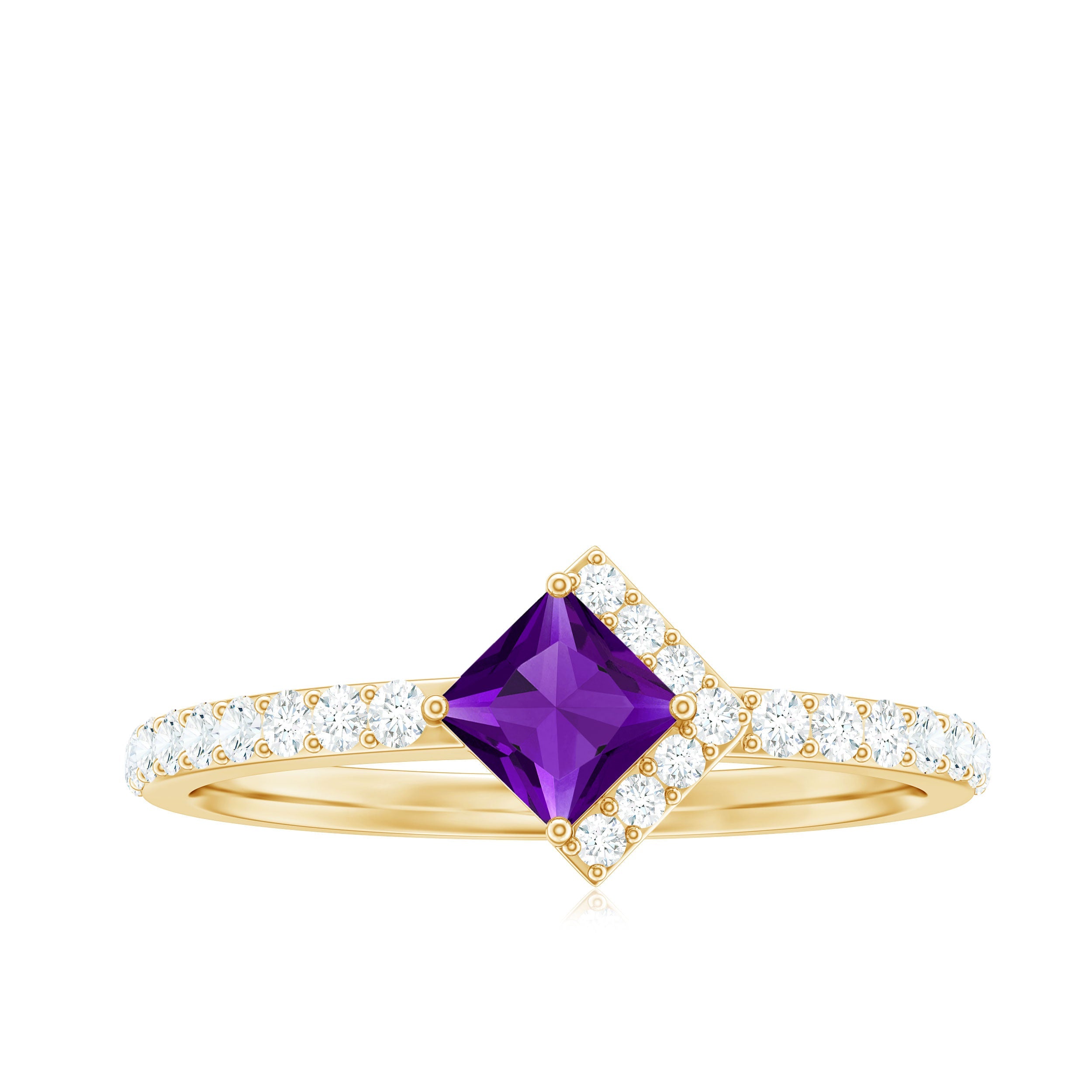3/4 Ct Princess Amethyst Half Halo Promise Ring with Diamond
