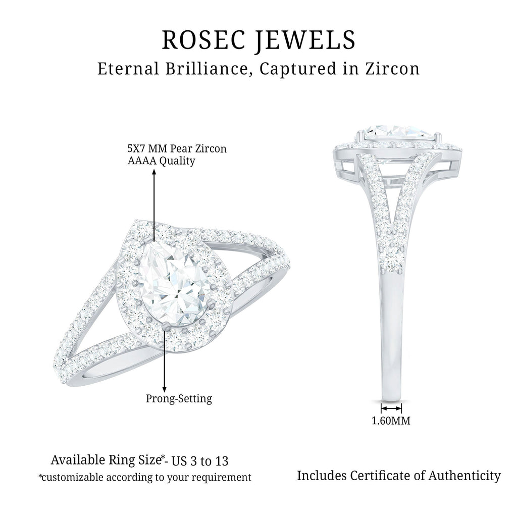 2 CT Split Shank Zircon Teardrop Engagement Ring in Gold