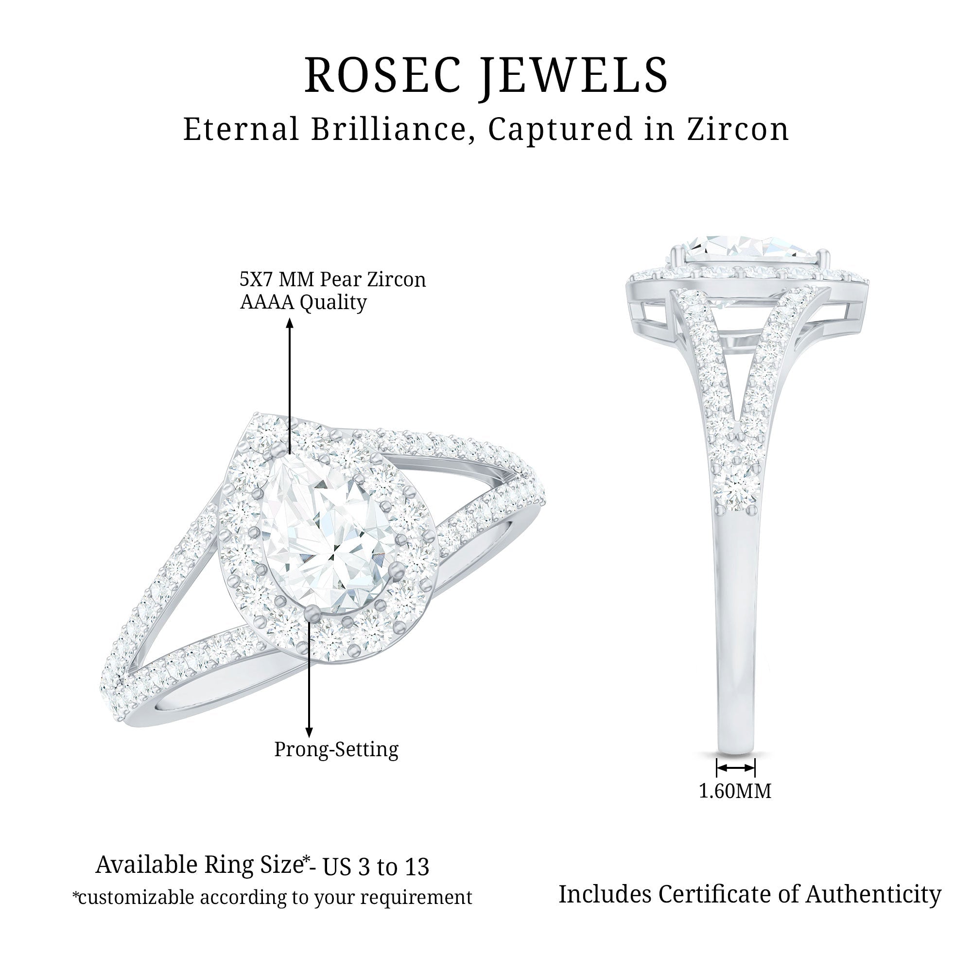 2 CT Split Shank Zircon Teardrop Engagement Ring in Gold