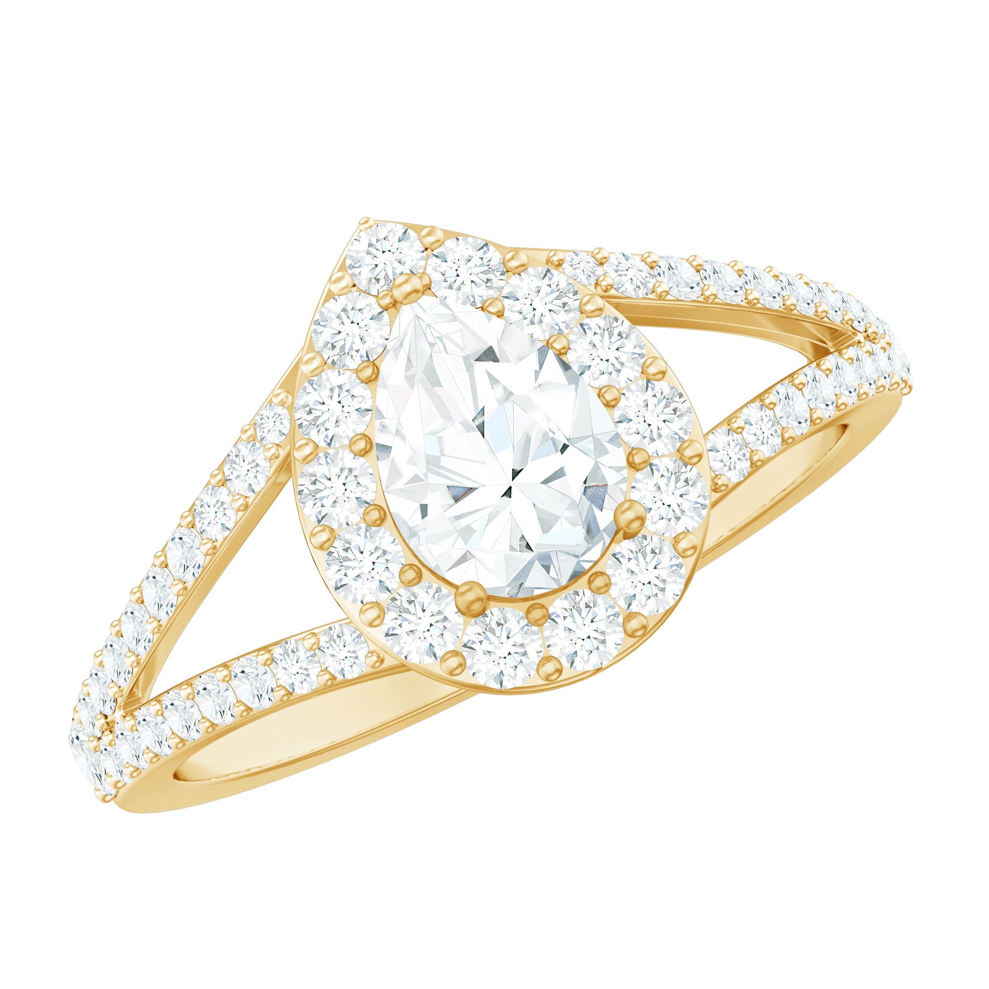 2 CT Split Shank Zircon Teardrop Engagement Ring in Gold