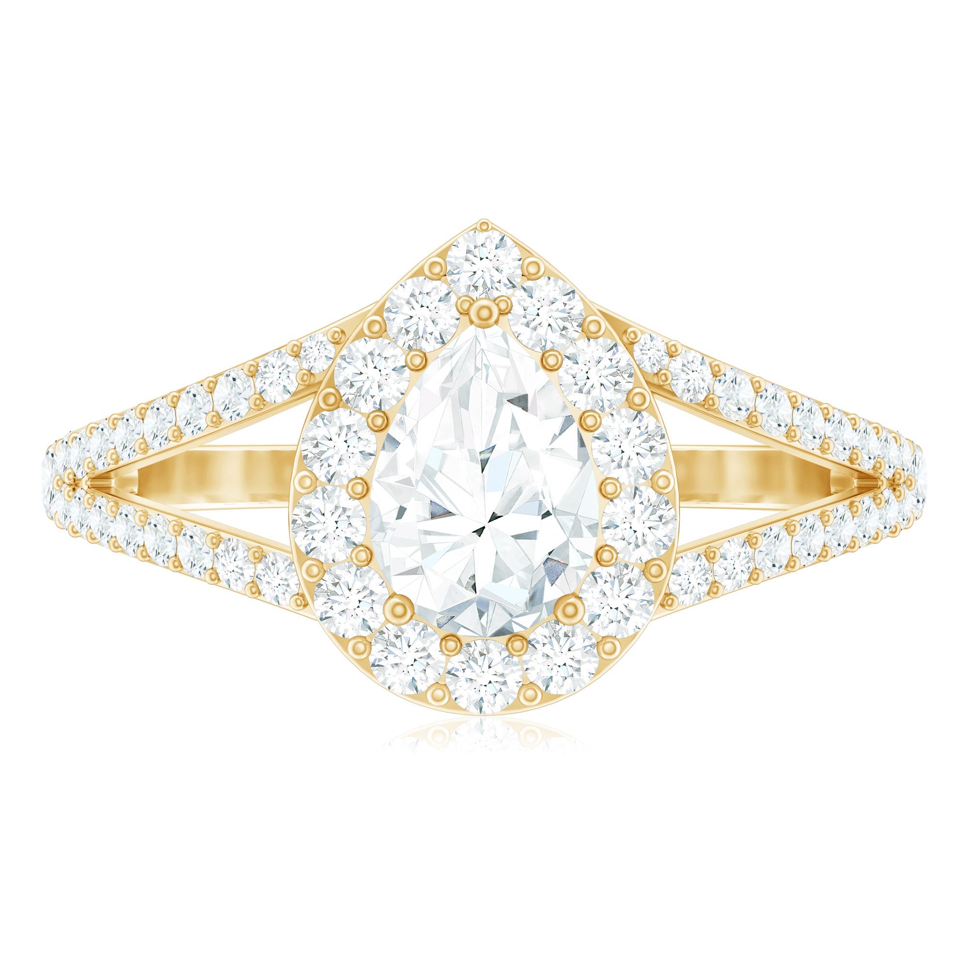 2 CT Split Shank Zircon Teardrop Engagement Ring in Gold