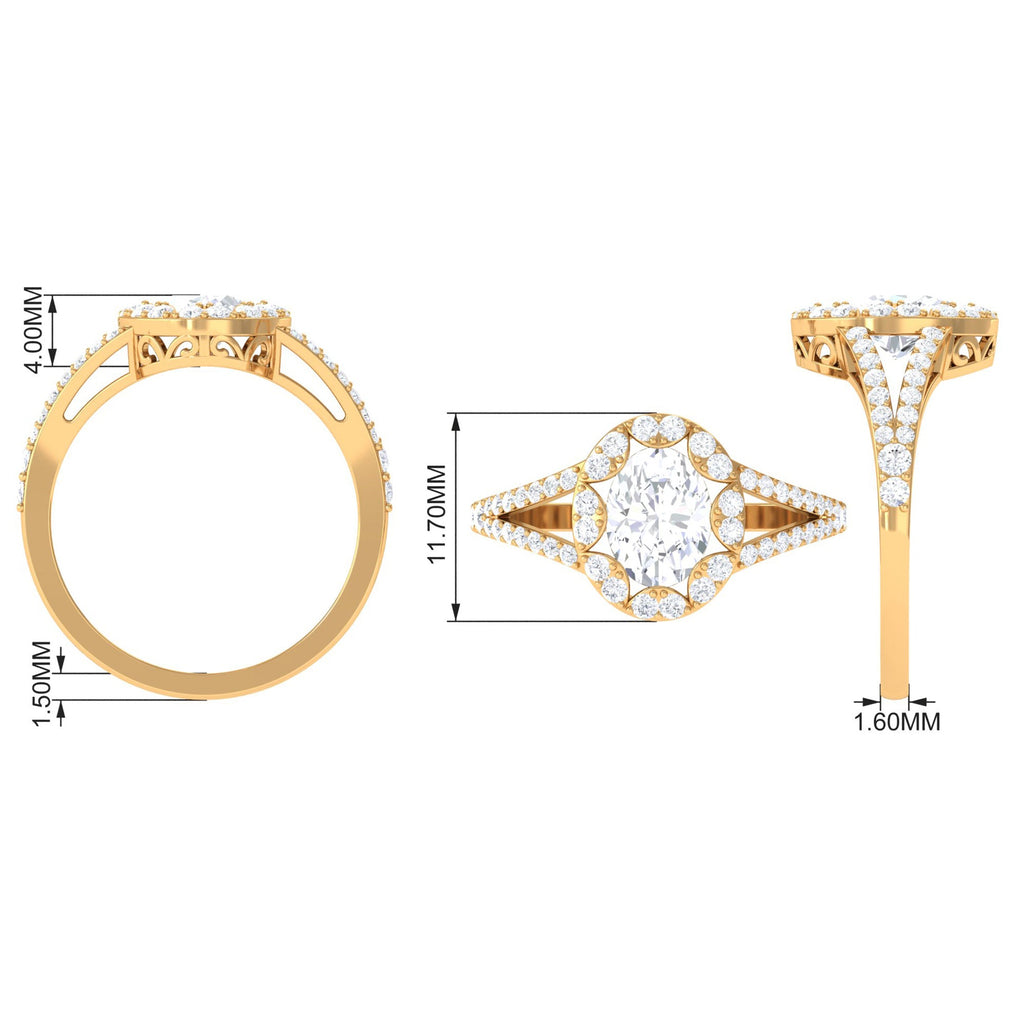 3 CT Split Shank Zircon Oval Engagement Ring in Gold