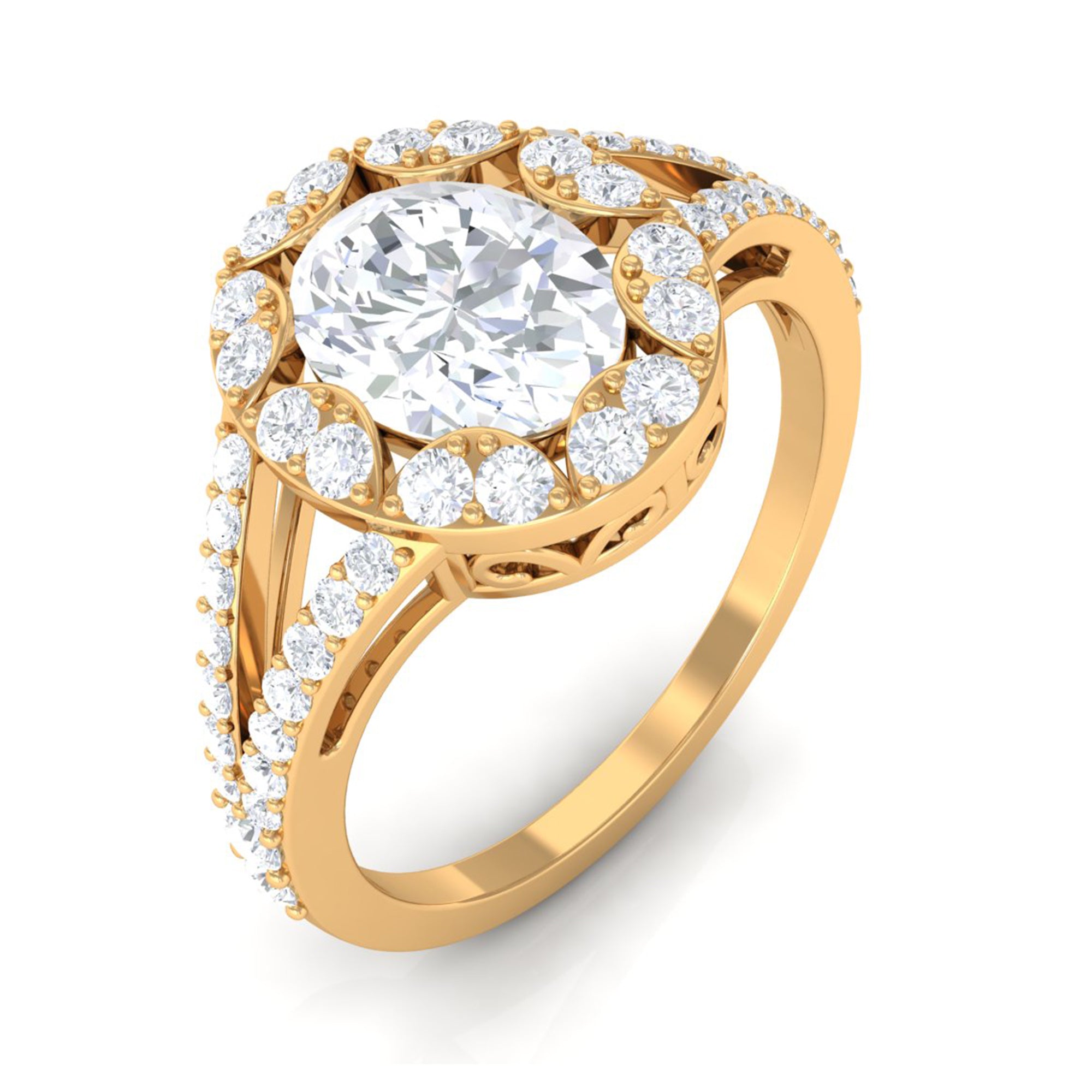 3 CT Split Shank Zircon Oval Engagement Ring in Gold