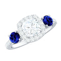 Certified 1.7 Carat Cushion Cut Lab Grown Diamond Engagement Ring with Blue Sapphire