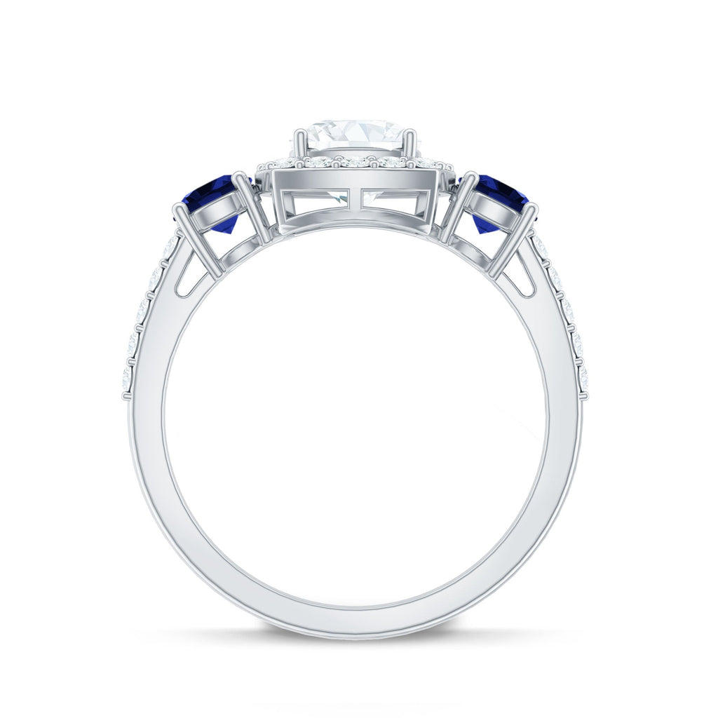 Certified 1.7 Carat Cushion Cut Lab Grown Diamond Engagement Ring with Blue Sapphire