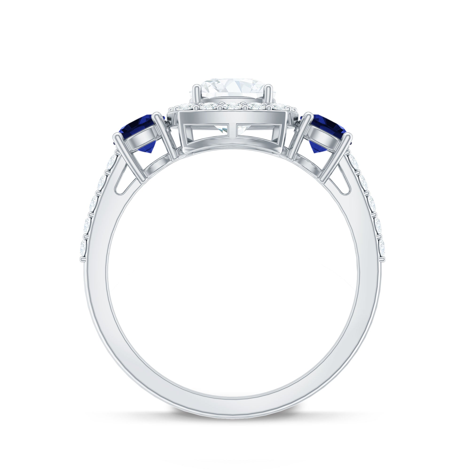 Certified 1.7 Carat Cushion Cut Lab Grown Diamond Engagement Ring with Blue Sapphire