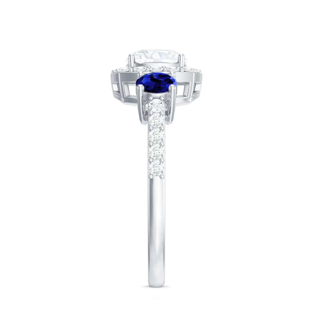 Certified 1.7 Carat Cushion Cut Lab Grown Diamond Engagement Ring with Blue Sapphire