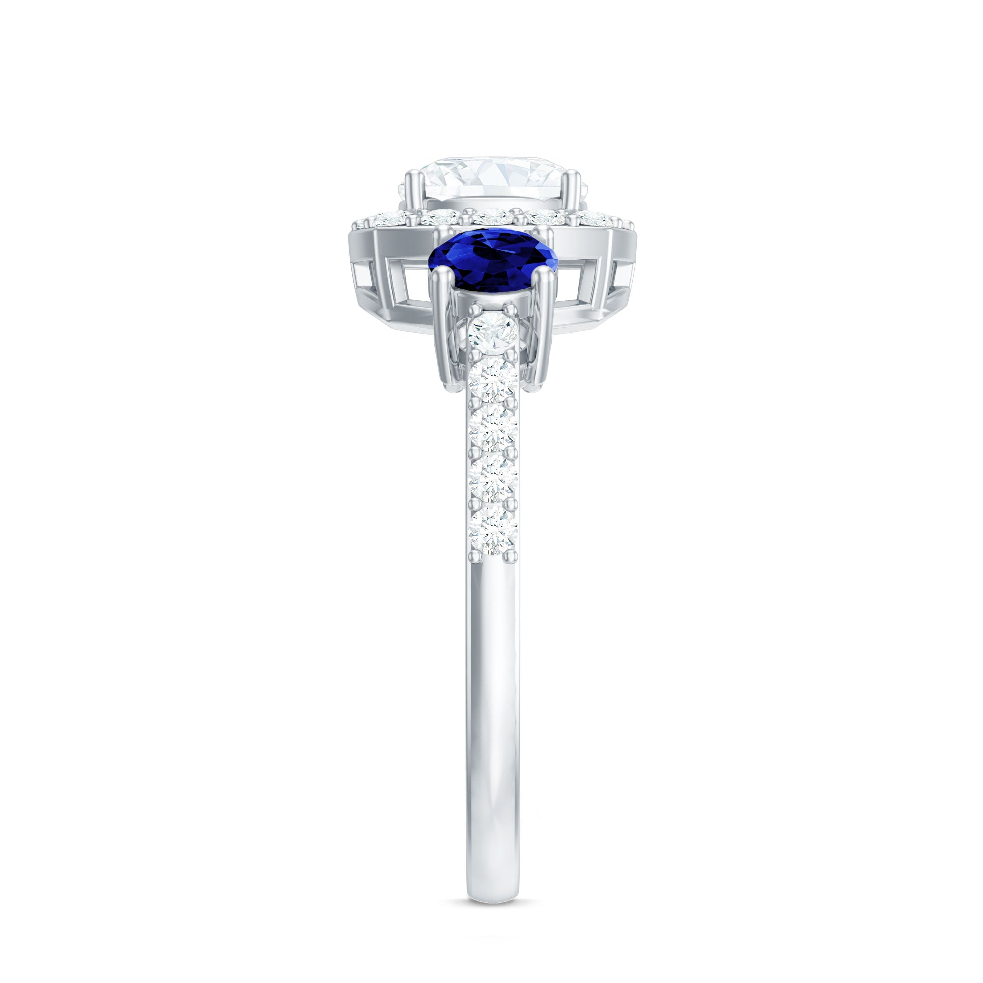 Certified 1.7 Carat Cushion Cut Lab Grown Diamond Engagement Ring with Blue Sapphire