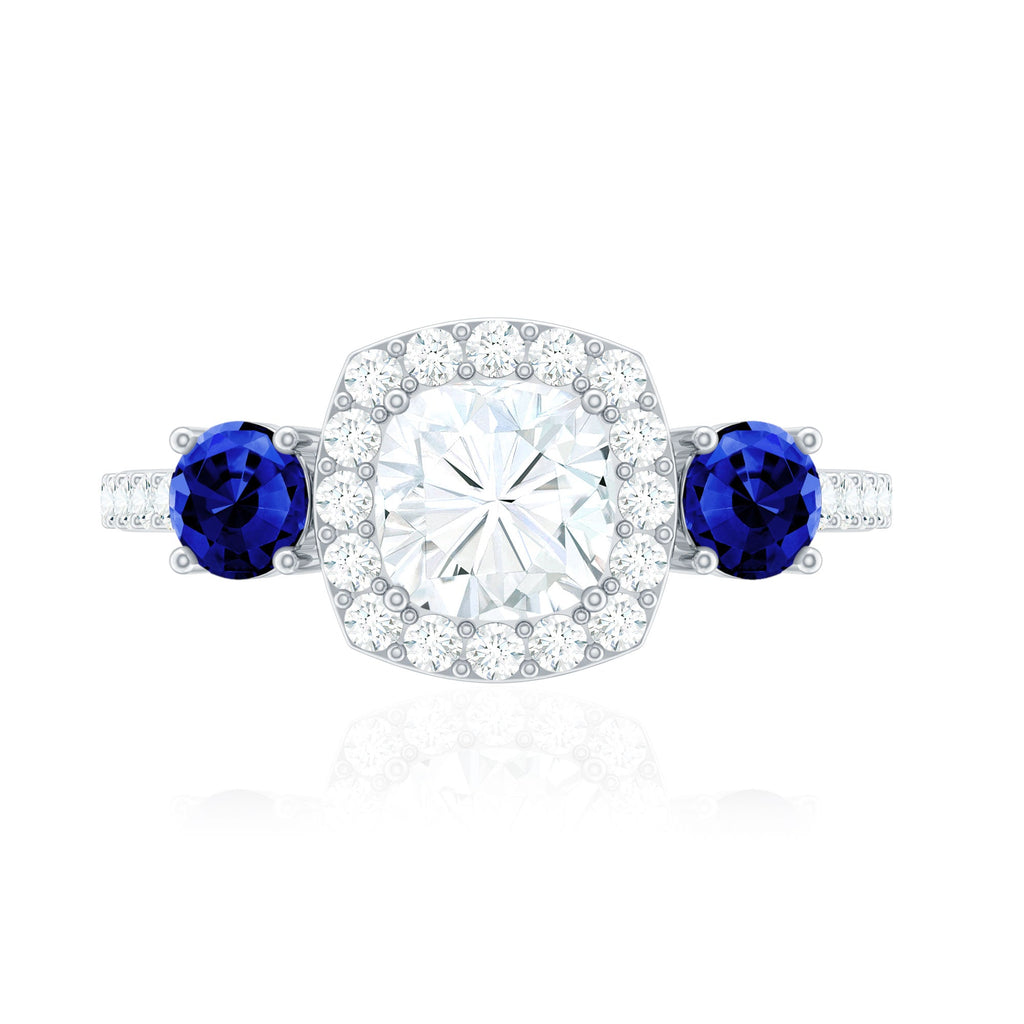 Certified 1.7 Carat Cushion Cut Lab Grown Diamond Engagement Ring with Blue Sapphire