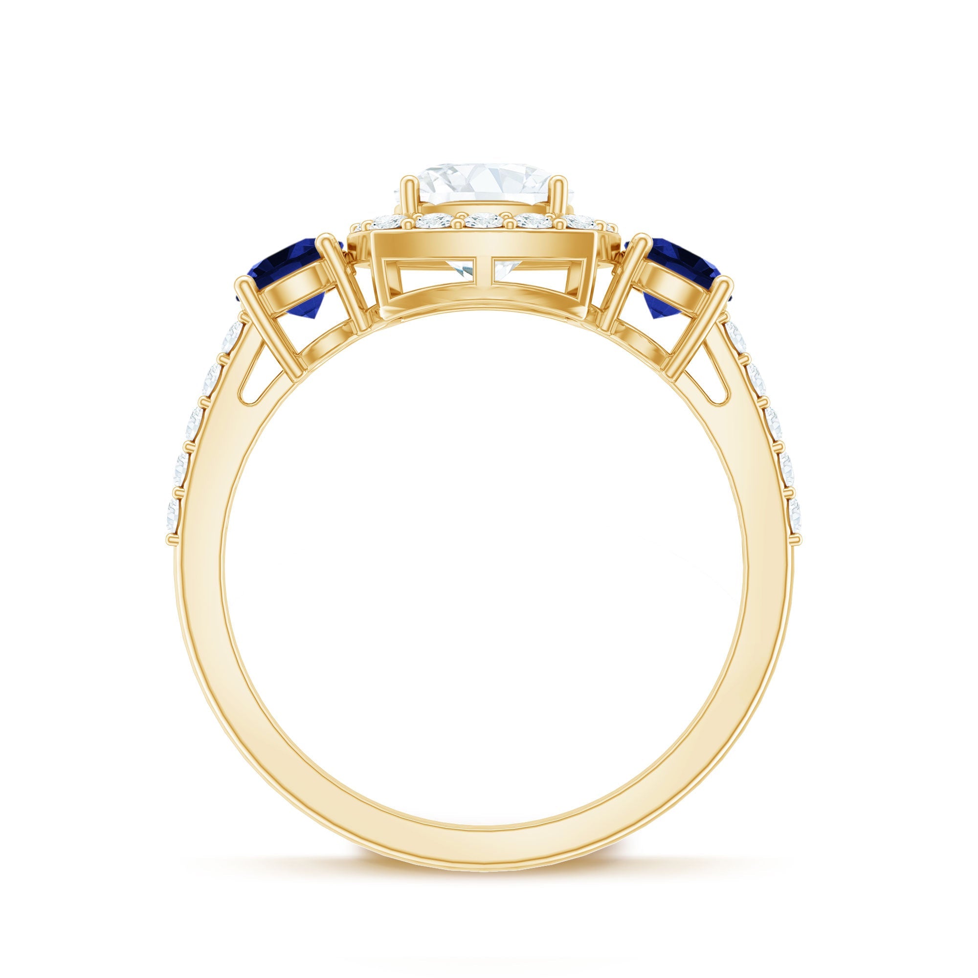 Certified 1.7 Carat Cushion Cut Lab Grown Diamond Engagement Ring with Blue Sapphire