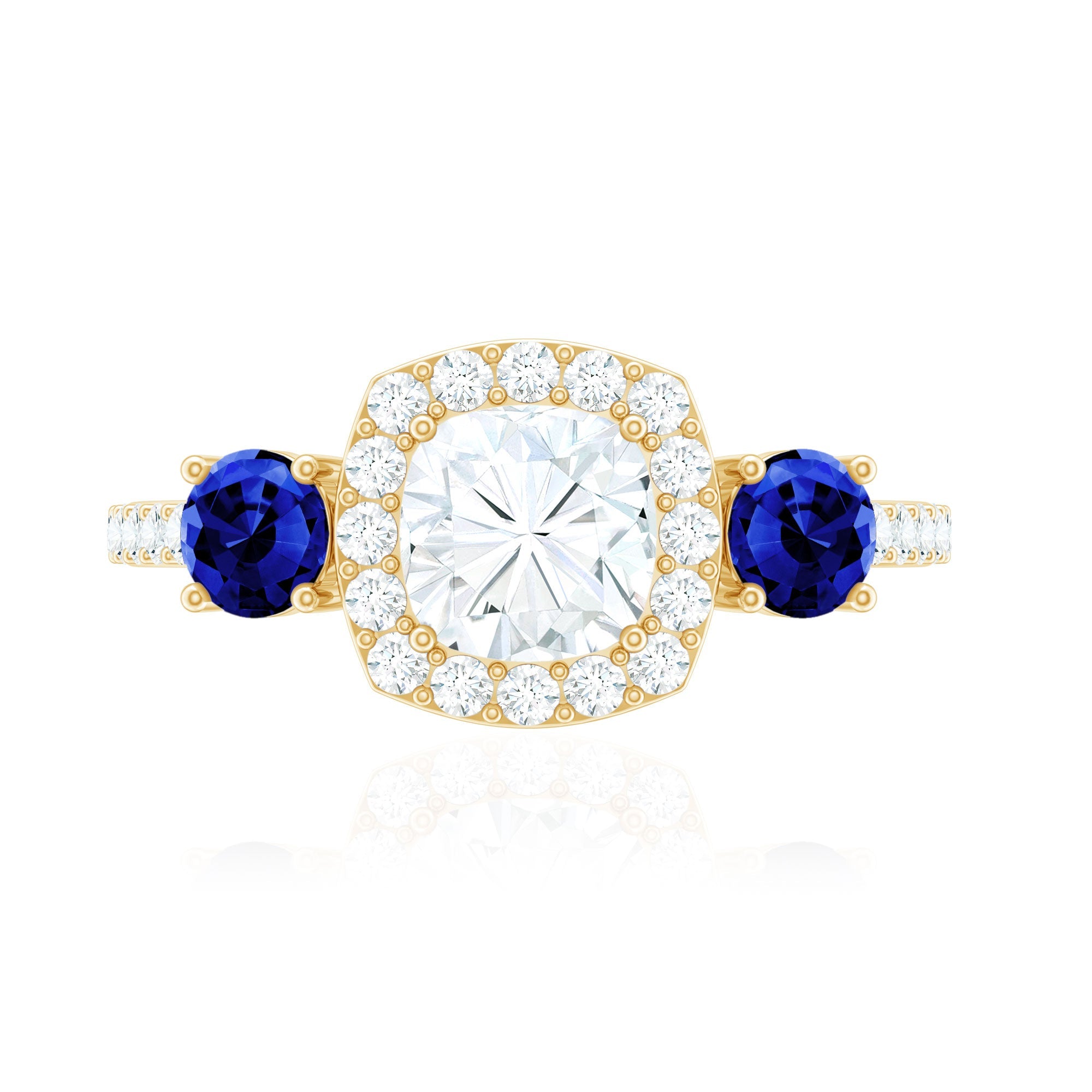 Certified 1.7 Carat Cushion Cut Lab Grown Diamond Engagement Ring with Blue Sapphire