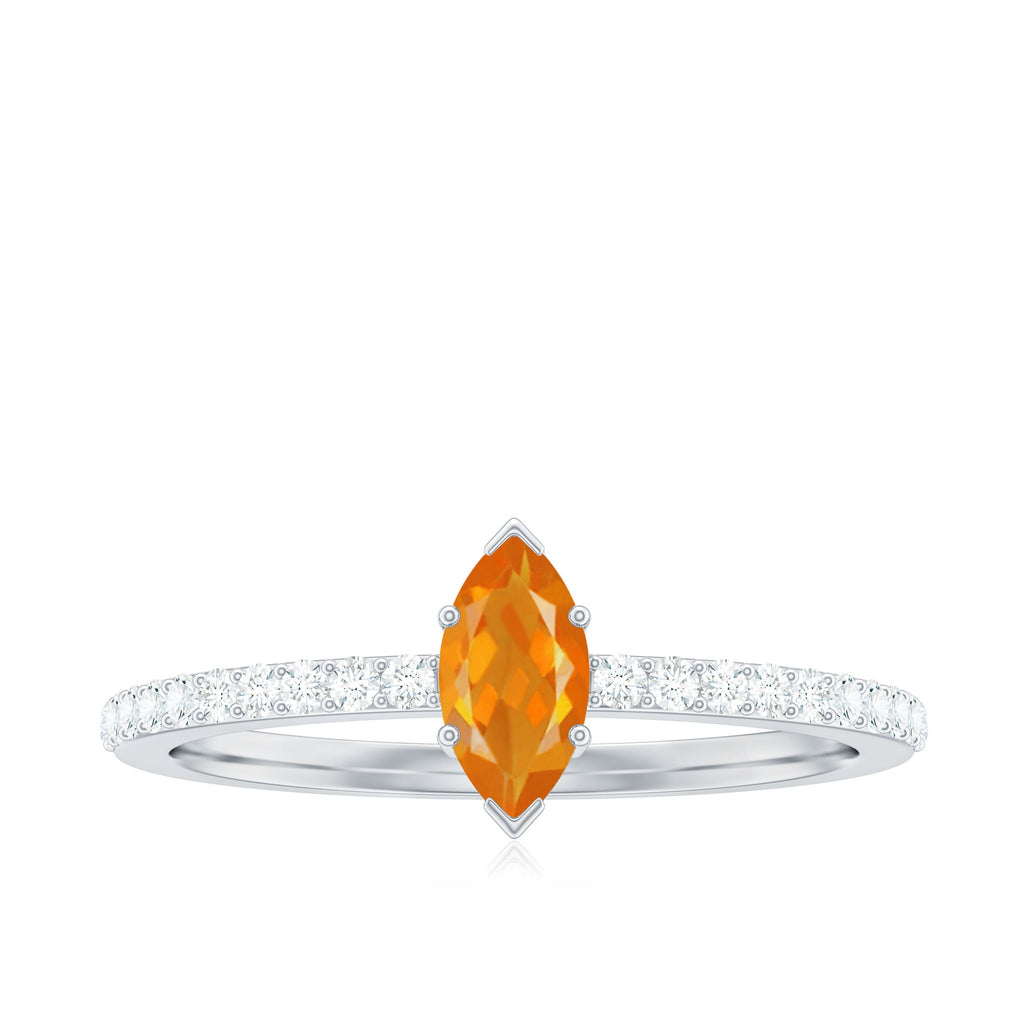 1/2 Ct Fire Opal Marquise Engagement Ring with Diamond