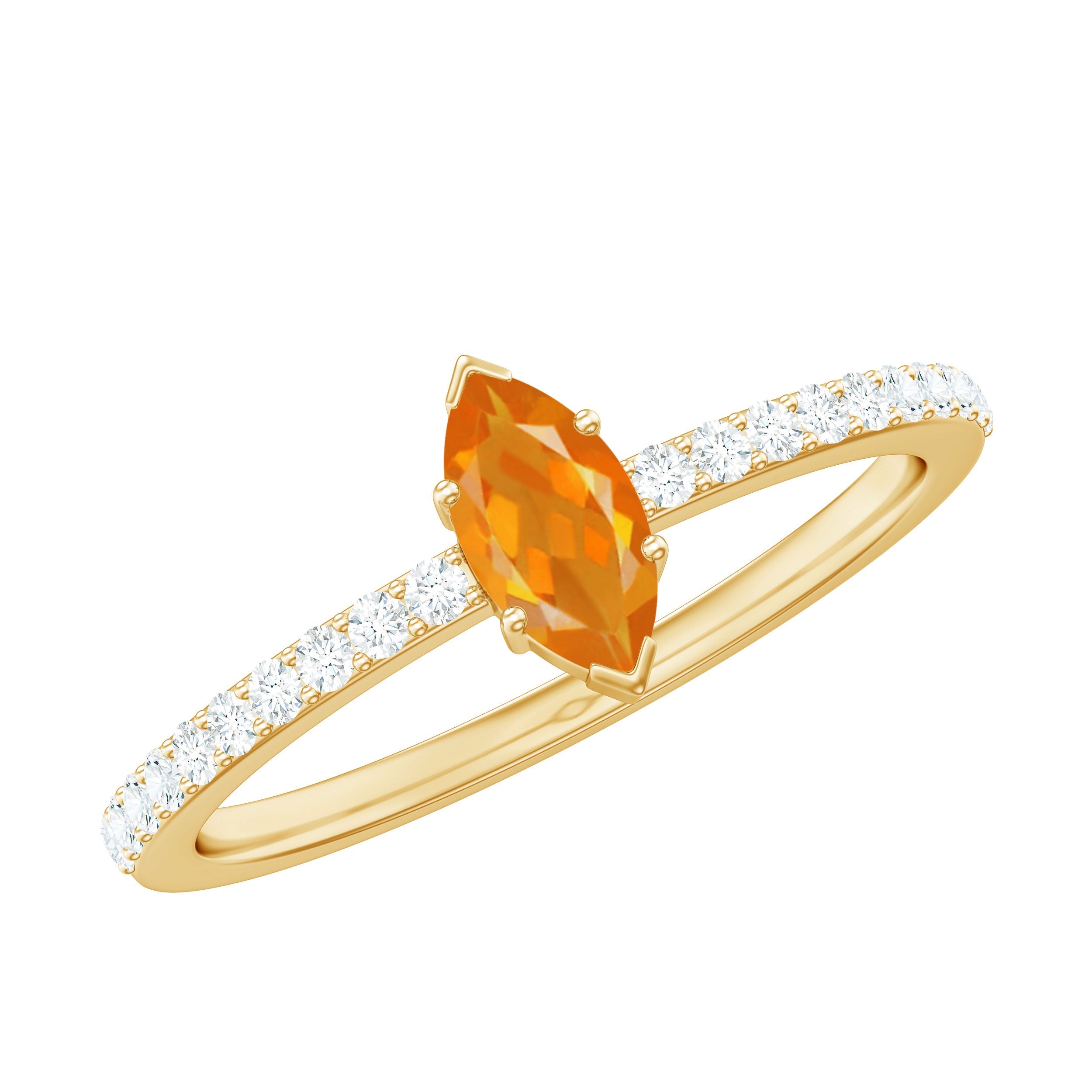 1/2 Ct Fire Opal Marquise Engagement Ring with Diamond
