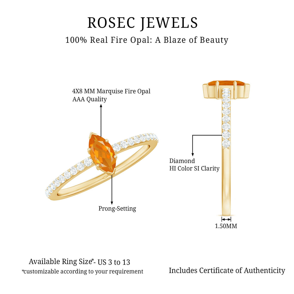 1/2 Ct Fire Opal Marquise Engagement Ring with Diamond