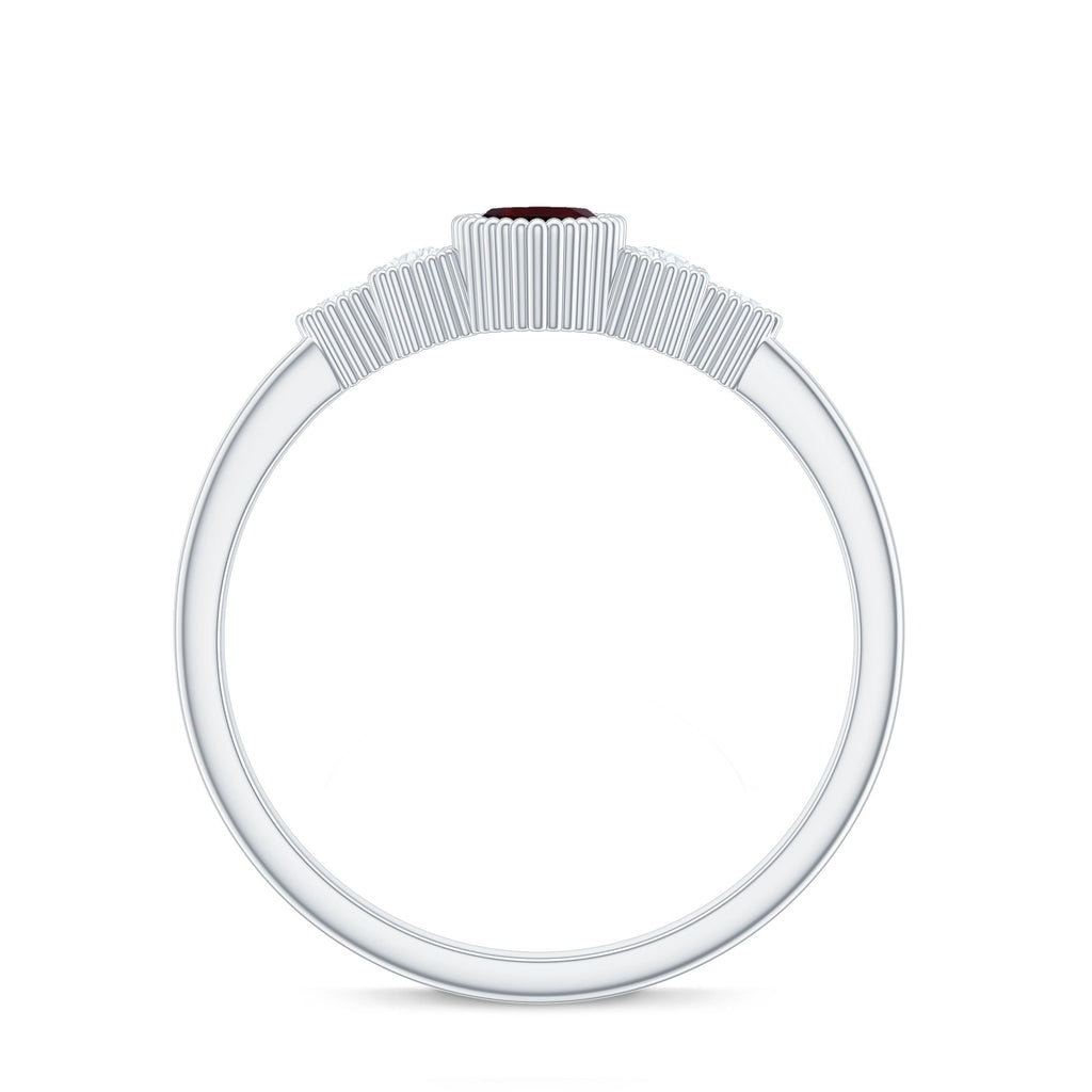 Natural 4X8mm Garnet Marquise Engagement Ring with Diamond