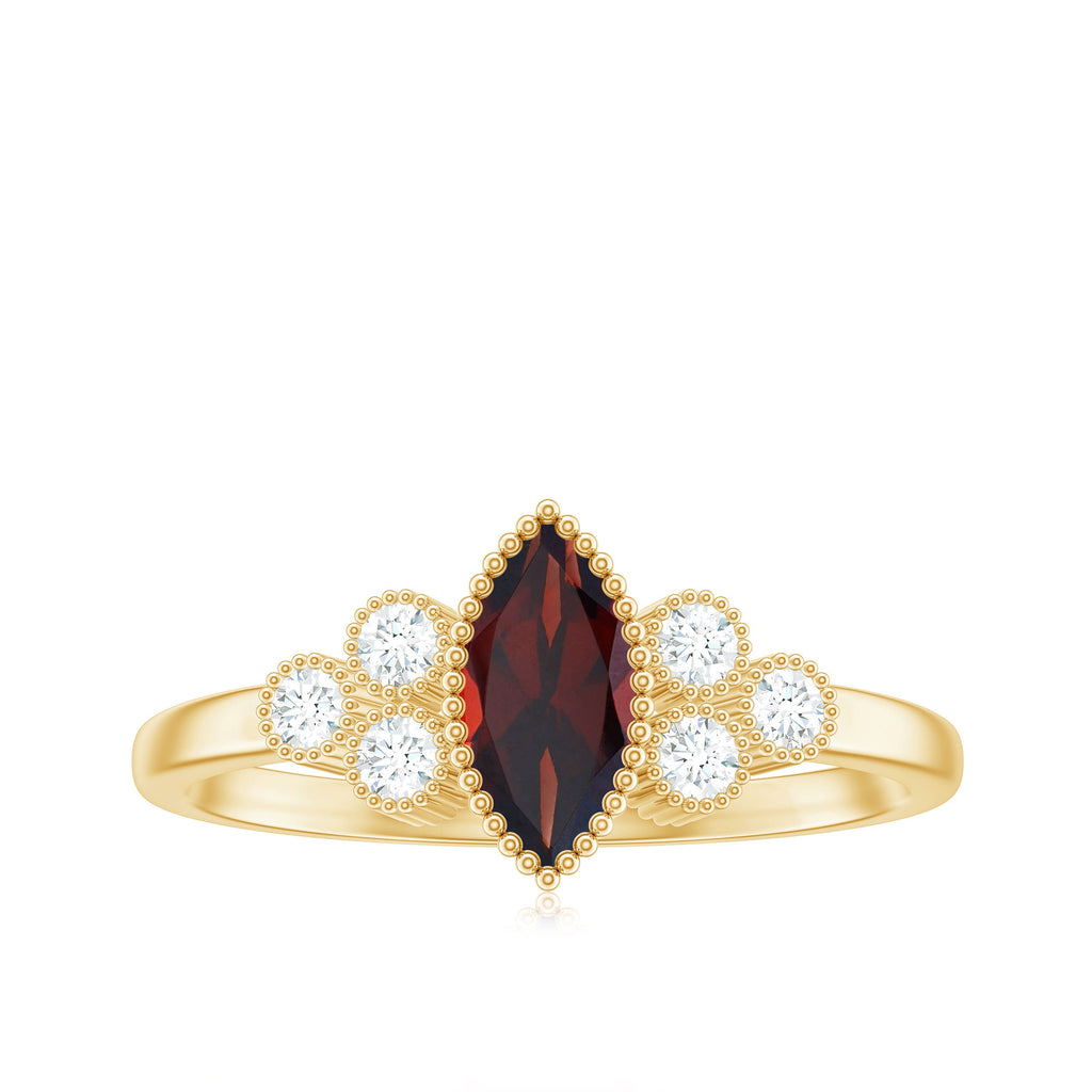 Natural 4X8mm Garnet Marquise Engagement Ring with Diamond