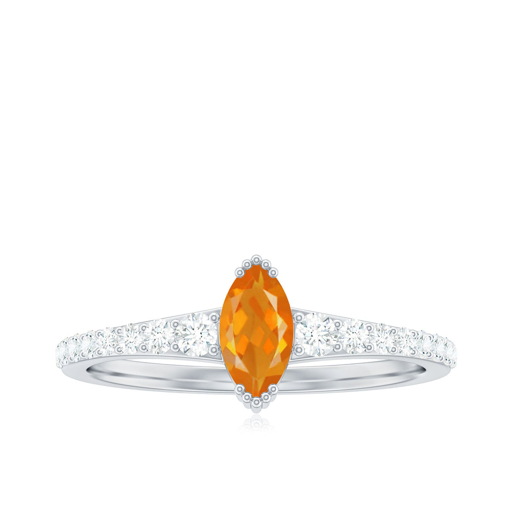 3/4 Carat Marquise Fire Opal Engagement Ring with Diamond