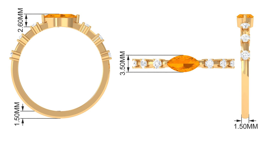 East West Marquise Fire Opal and Diamond Engagement Ring