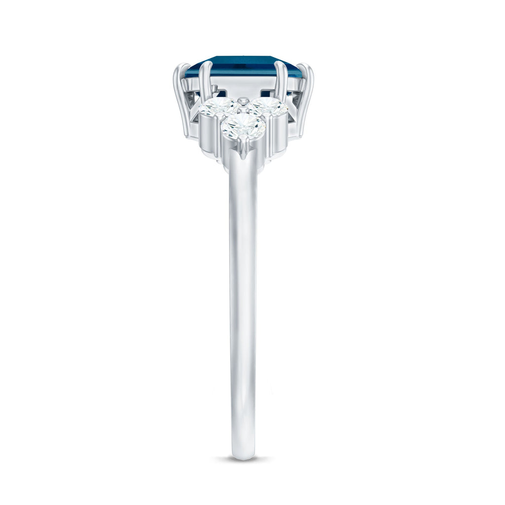 Asscher Cut London Blue Topaz Solitaire Engagement Ring with Diamond Trio