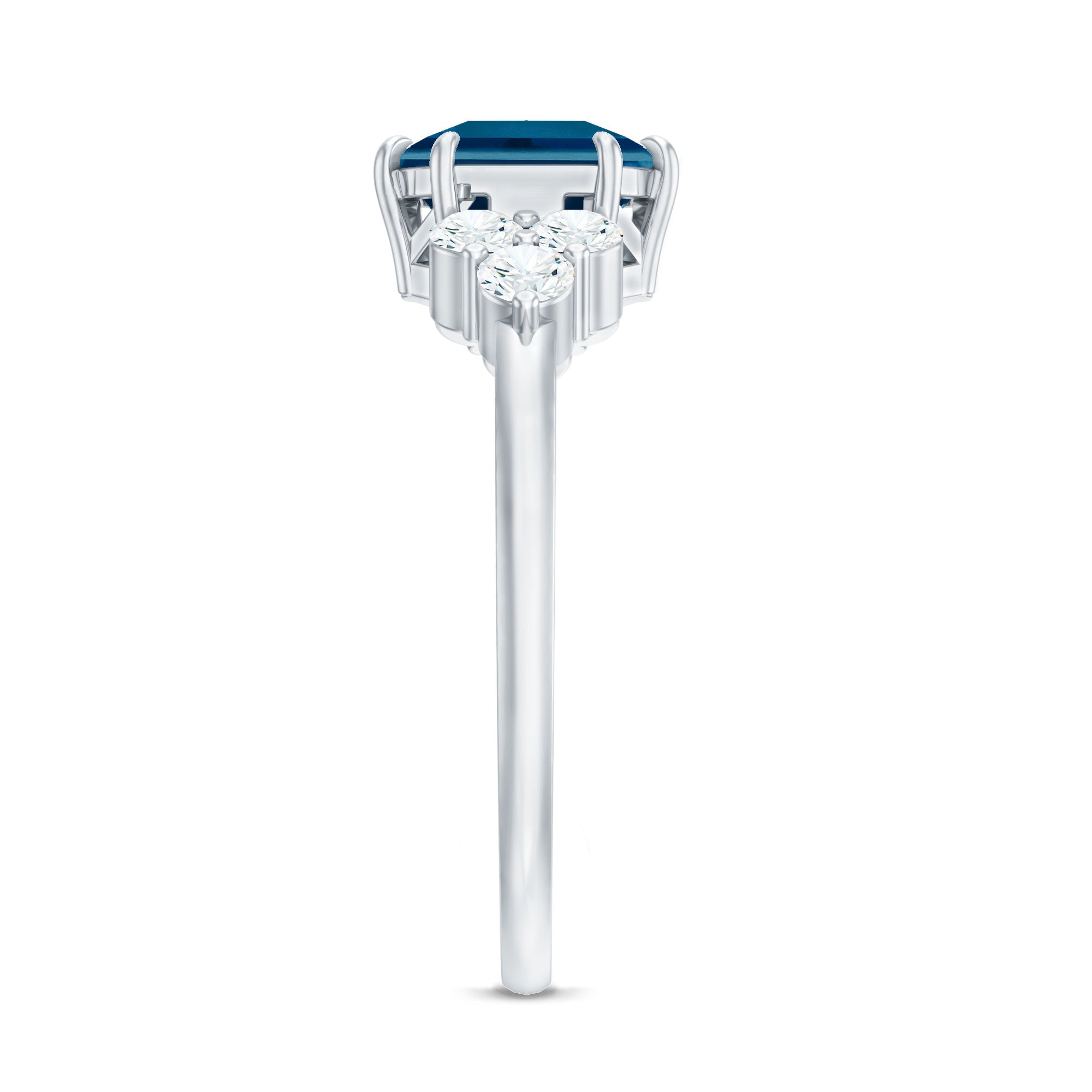 Asscher Cut London Blue Topaz Solitaire Engagement Ring with Diamond Trio