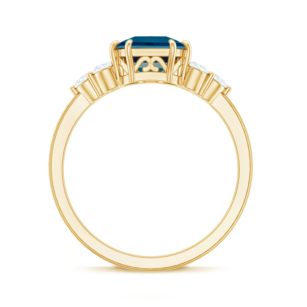 Asscher Cut London Blue Topaz Solitaire Engagement Ring with Diamond Trio