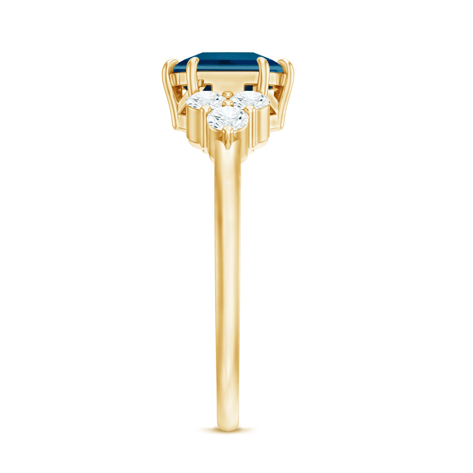 Asscher Cut London Blue Topaz Solitaire Engagement Ring with Diamond Trio