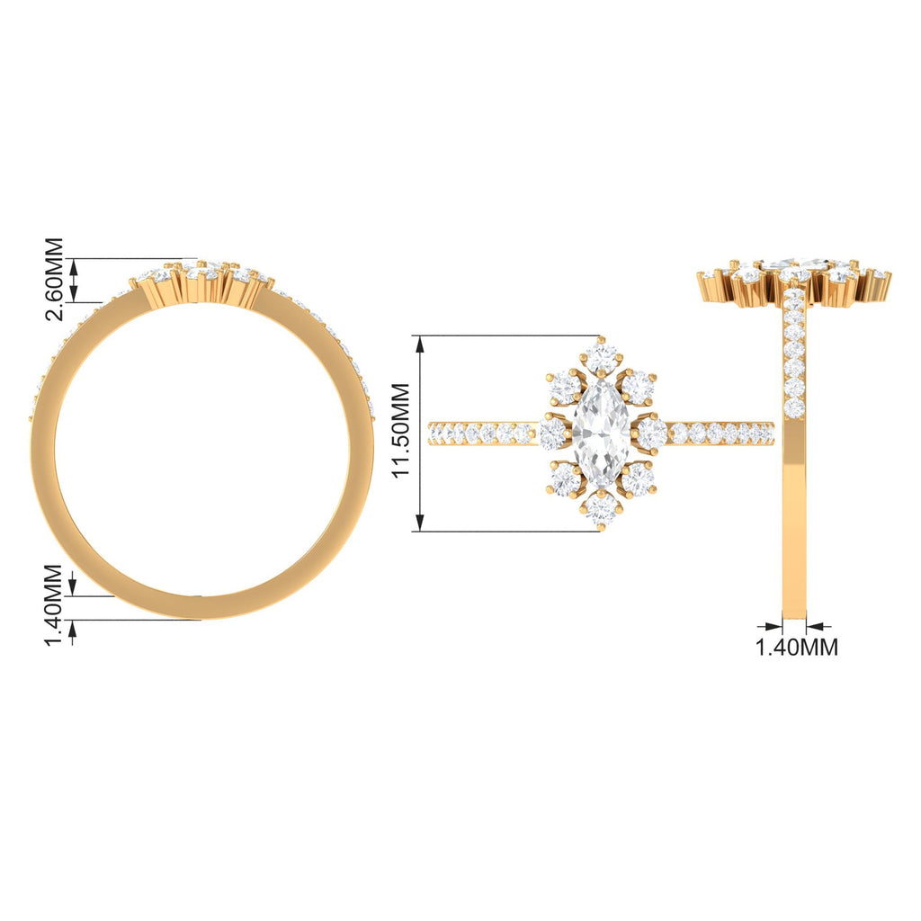 1 CT Marquise Zircon Cluster Engagement Ring in Gold