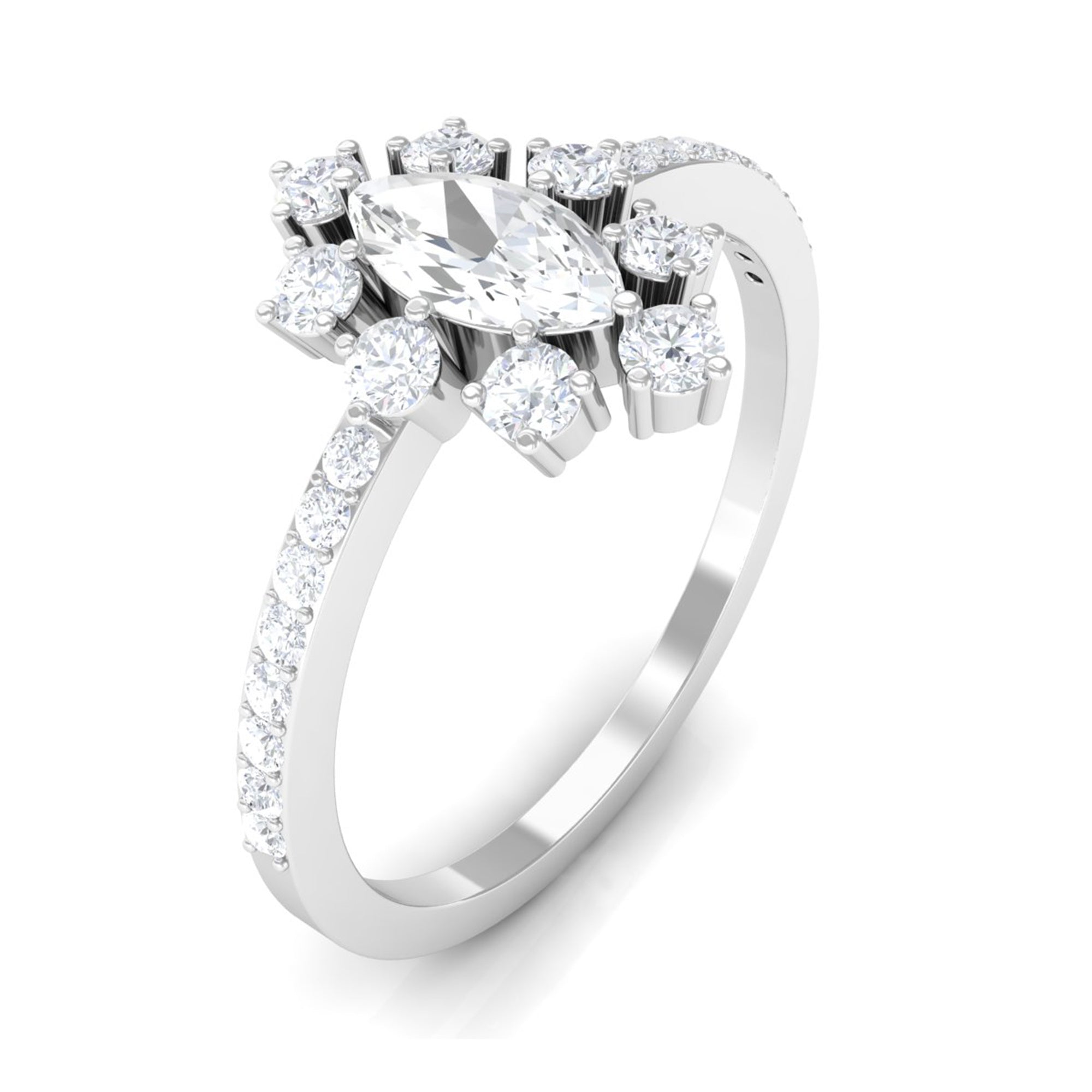 1 CT Marquise Zircon Cluster Engagement Ring in Gold