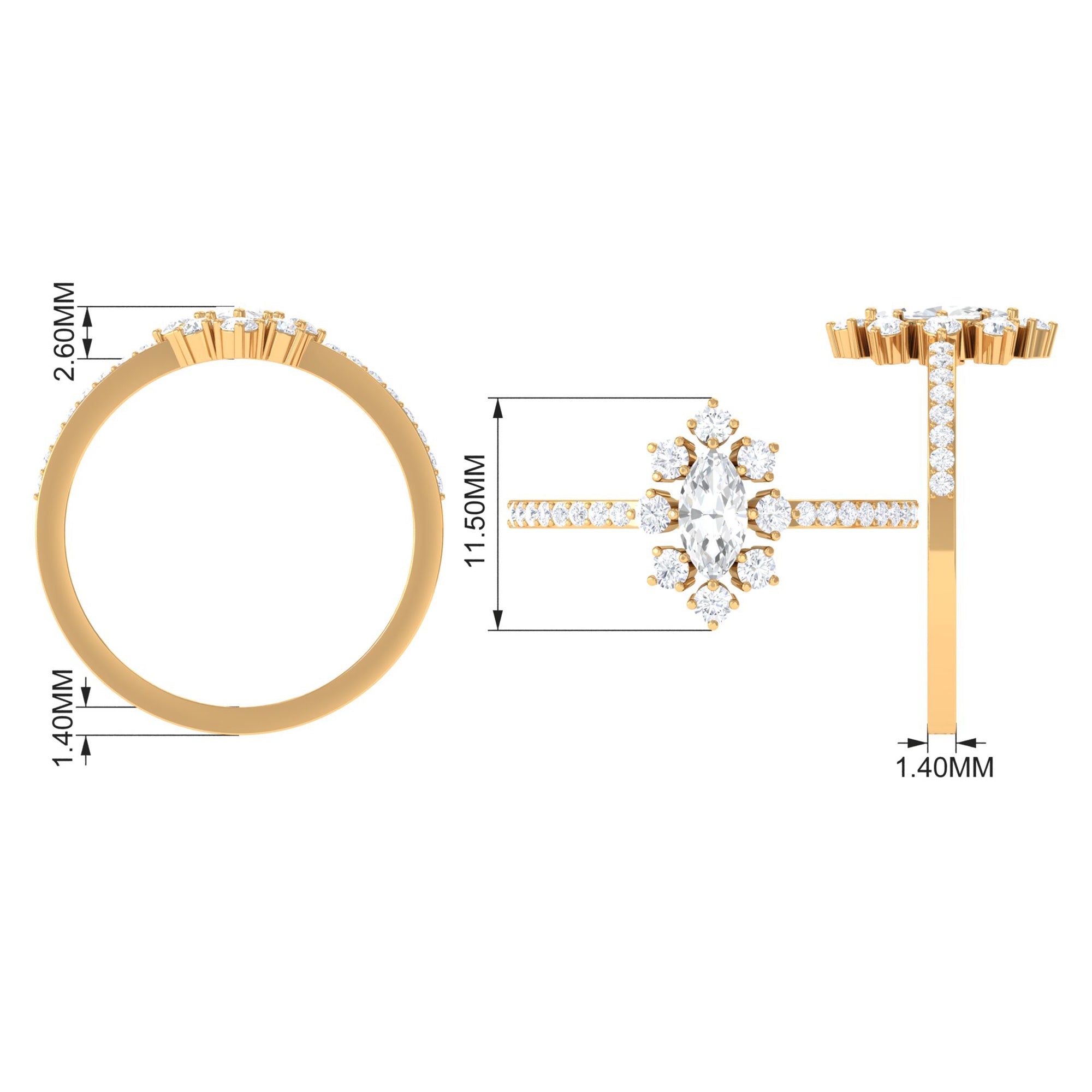 1 CT Marquise Zircon Cluster Engagement Ring in Gold