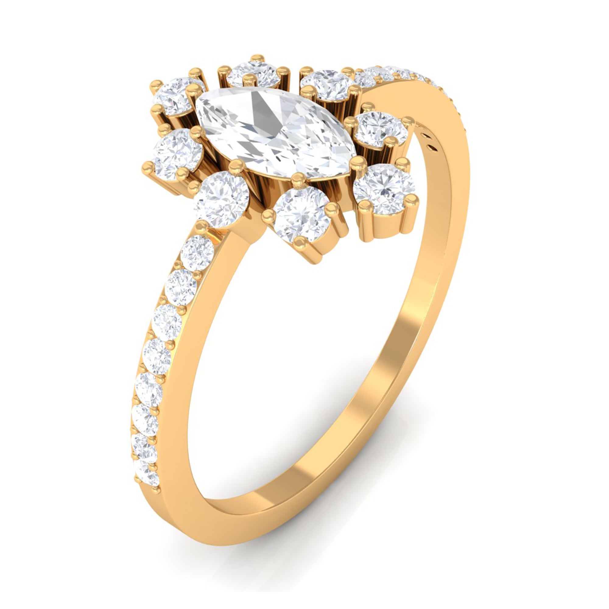 1 CT Marquise Zircon Cluster Engagement Ring in Gold