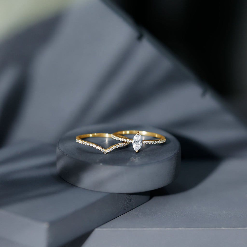 1.25 CT Marquise Cut Zircon Wedding Ring Set in Gold