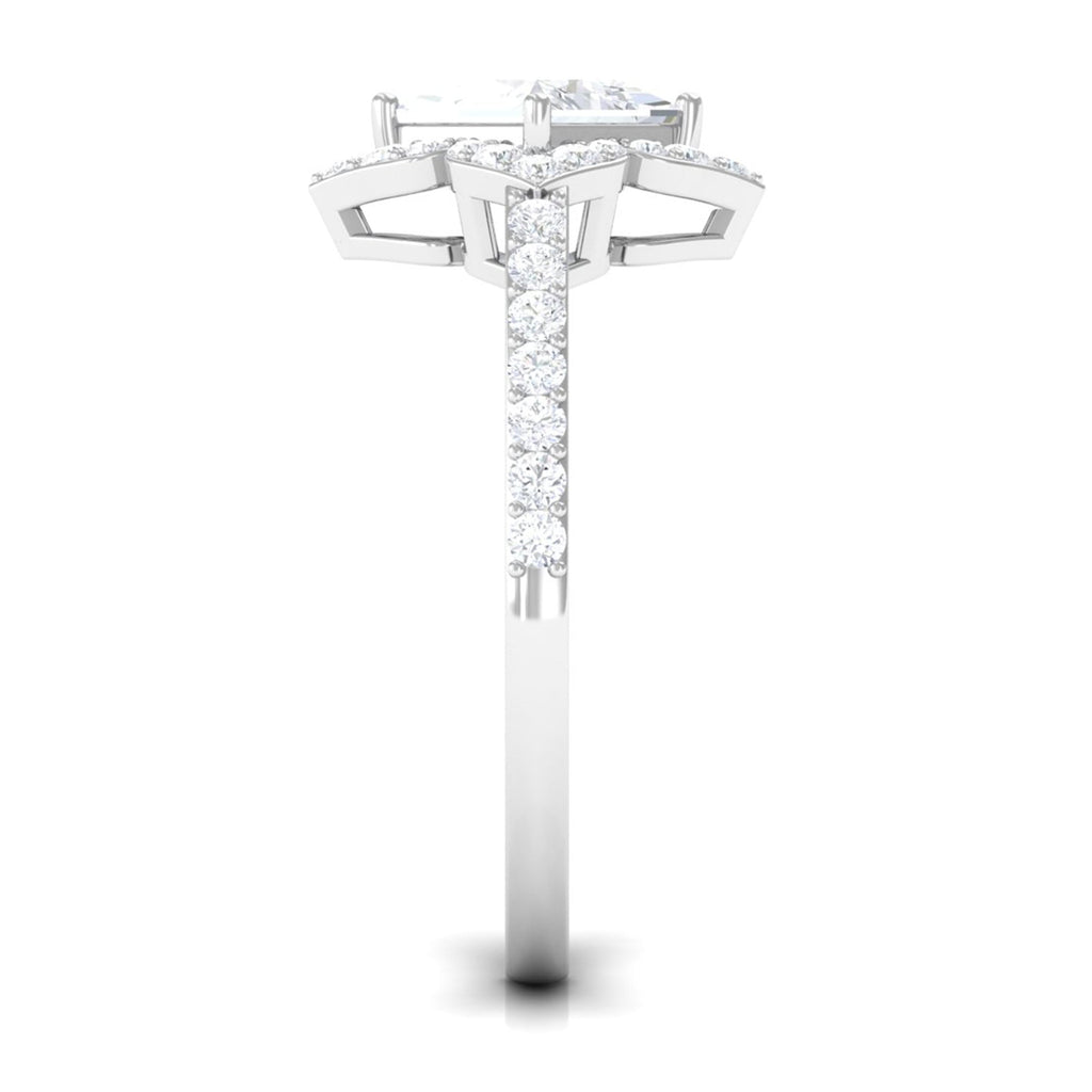 1.75 CT Princess Cut Zircon Engagement Ring Floral Halo